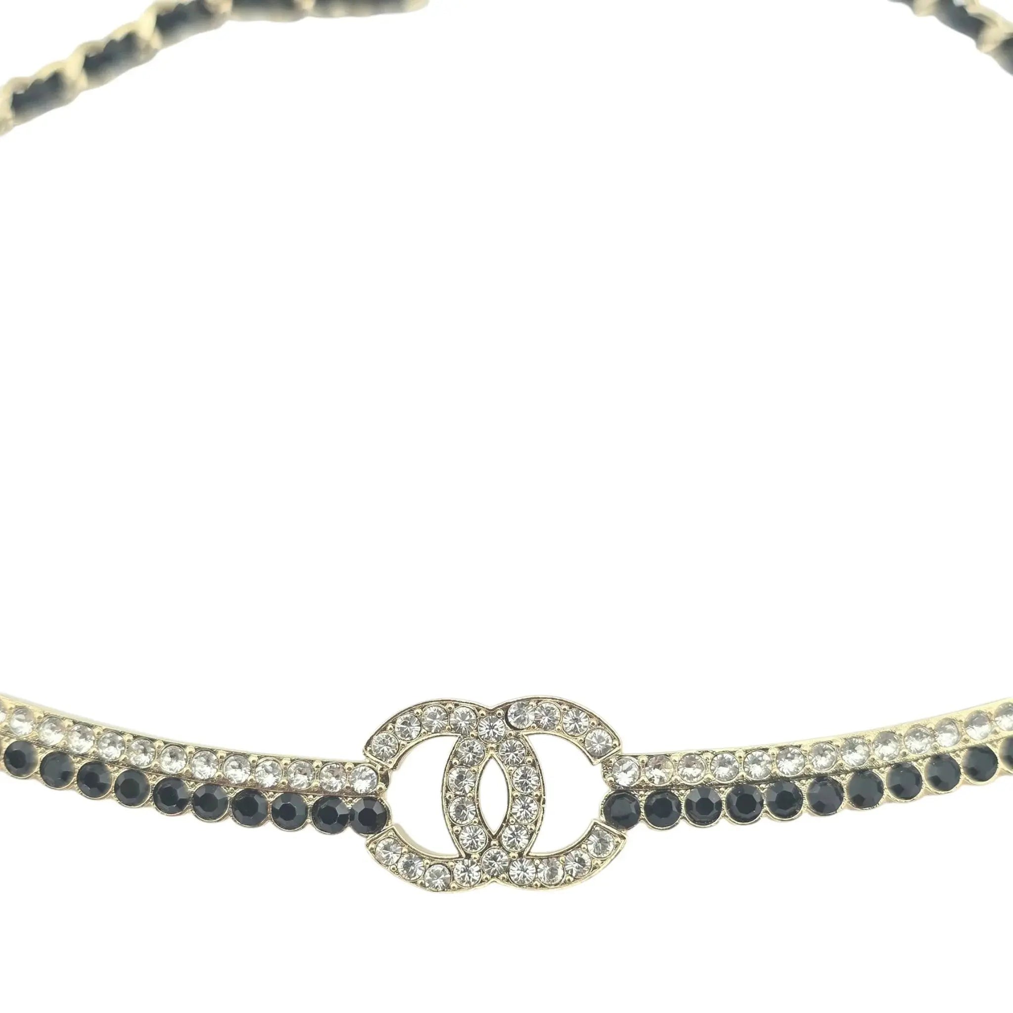 Chanel CC Black Gold Leather Choker Necklace A22 CHANEL