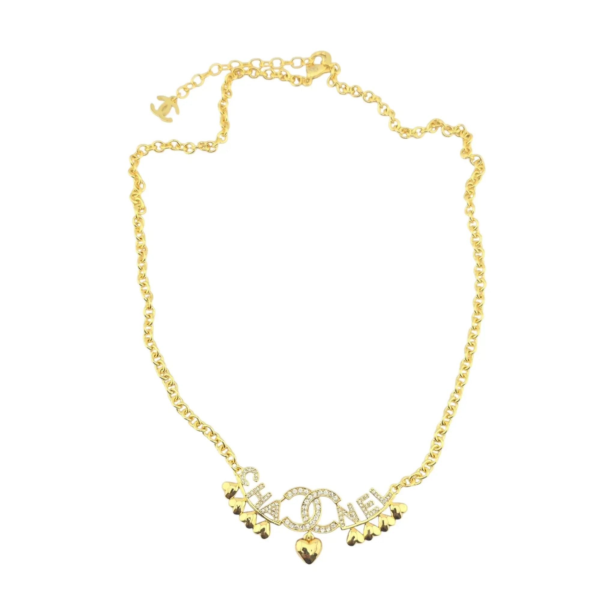 Chanel CC Gold Hearts Crystal Necklace 2023 CHANEL