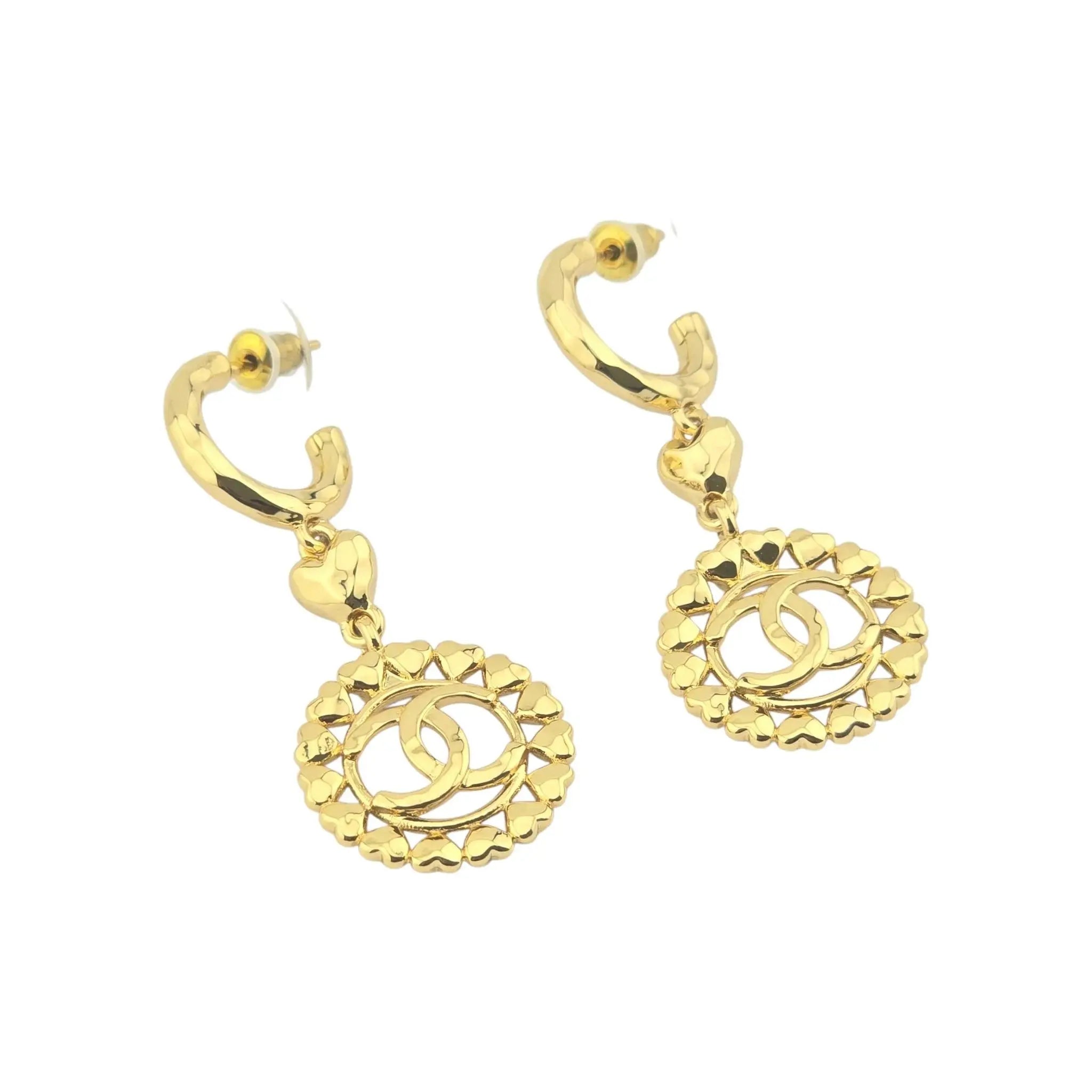 Chanel CC Gold Hearts Drop Earrings 2023 CHANEL