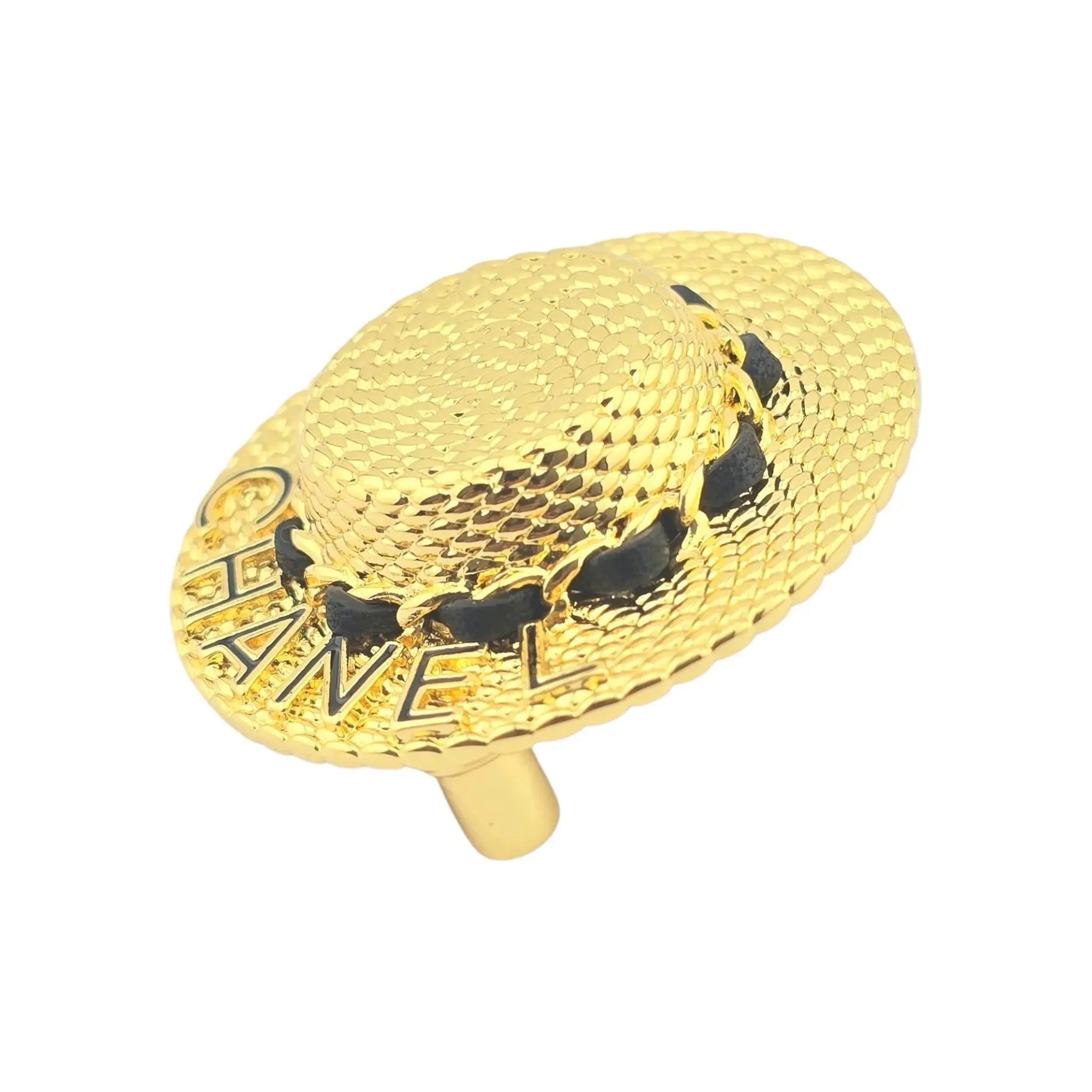 Chanel Straw Hat Gold Logo Brooch 2025 CHANEL