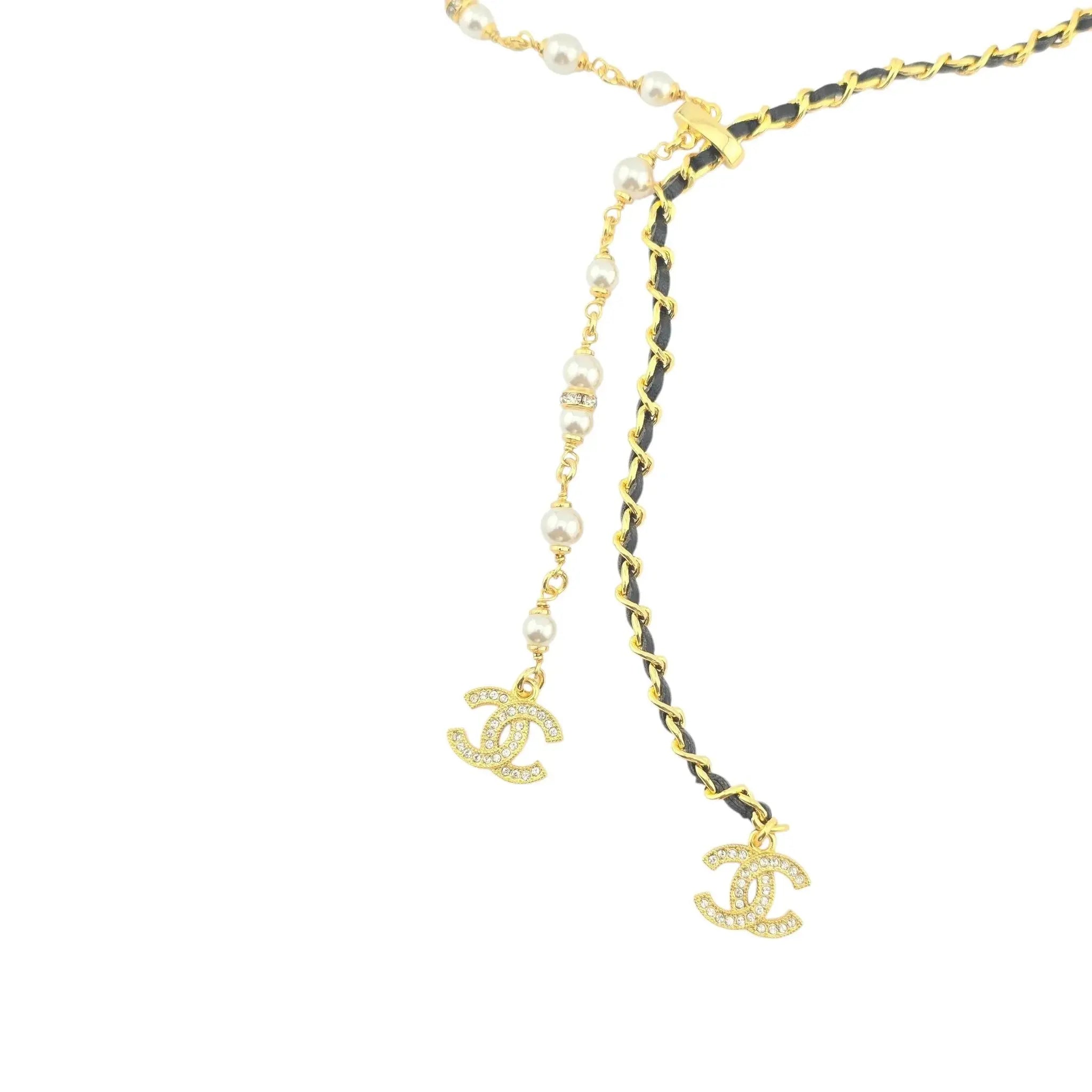 Chanel CC Faux Pearl Leather Gold Necklace 2024 CHANEL