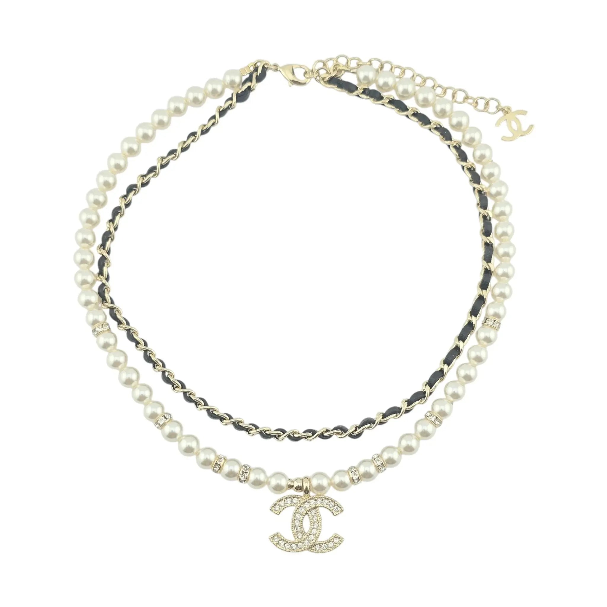 Chanel CC Faux Pearl Leather Choker Necklace 2024 CHANEL