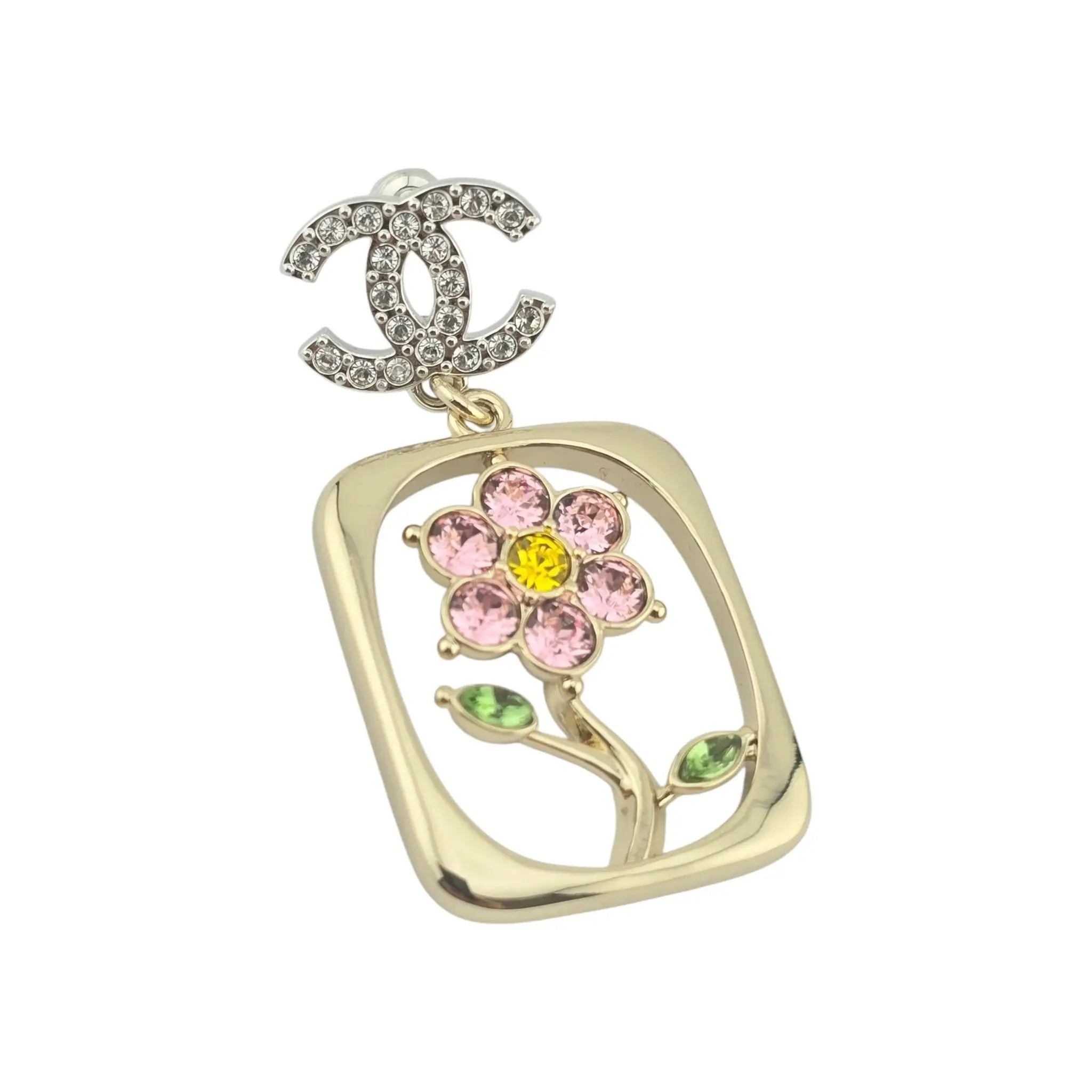 Chanel CC Floral Crystal Drop Earrings 25C CHANEL