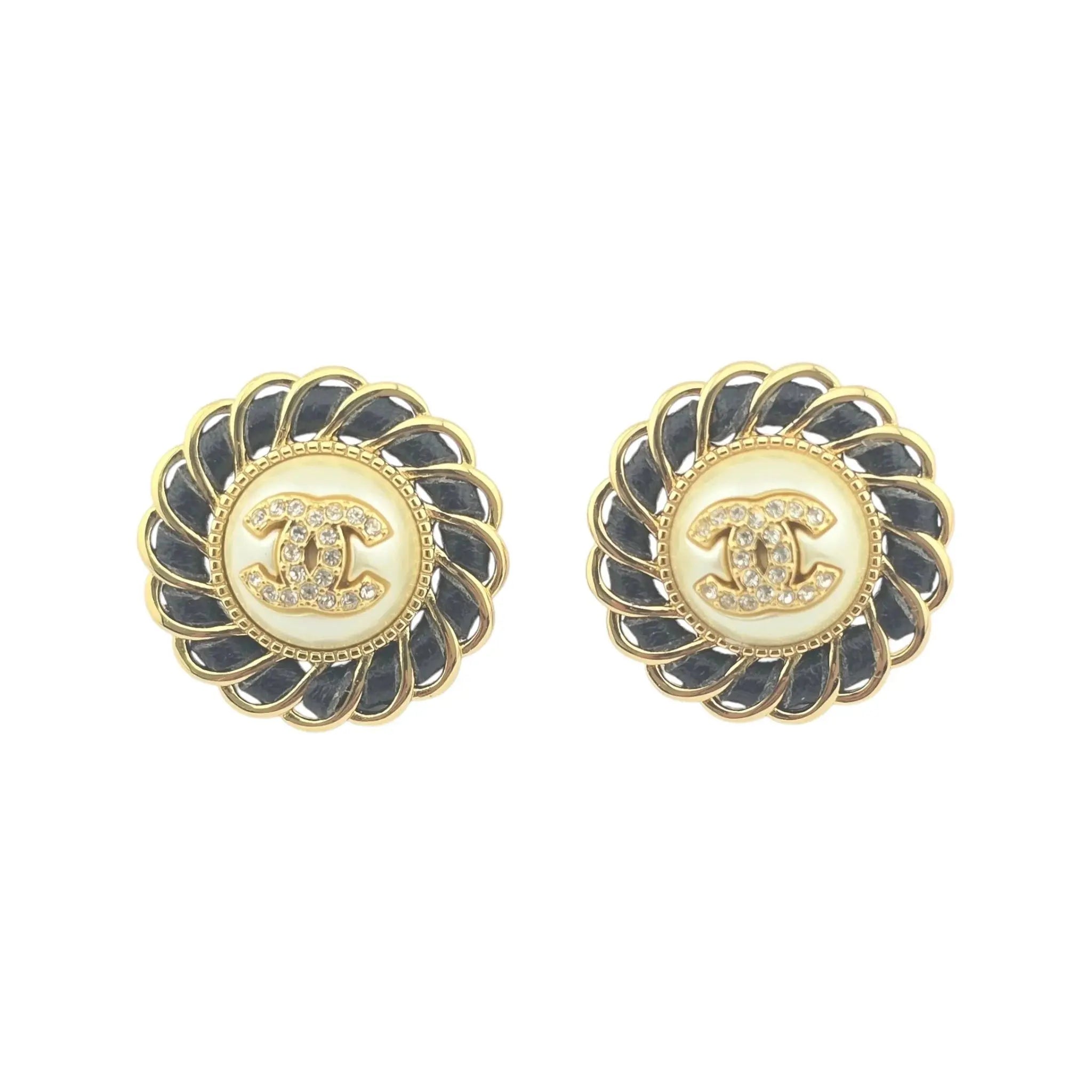 Chanel CC Black Leather Round Stud Earrings 2024 CHANEL