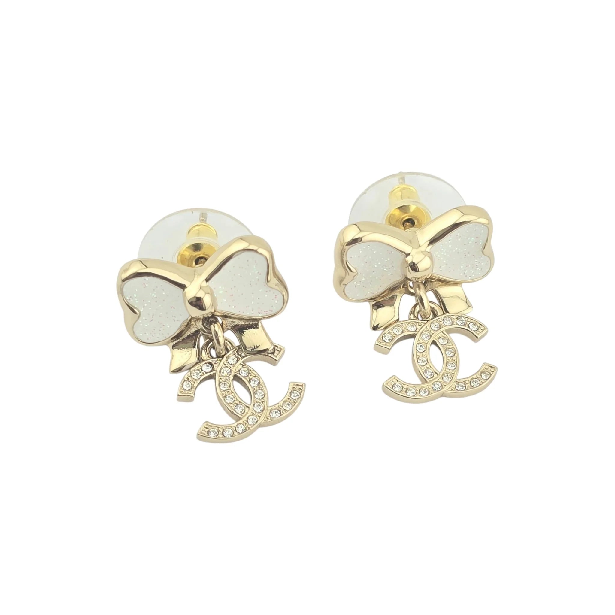 Chanel CC White Gold Bow Earrings 2025 CHANEL