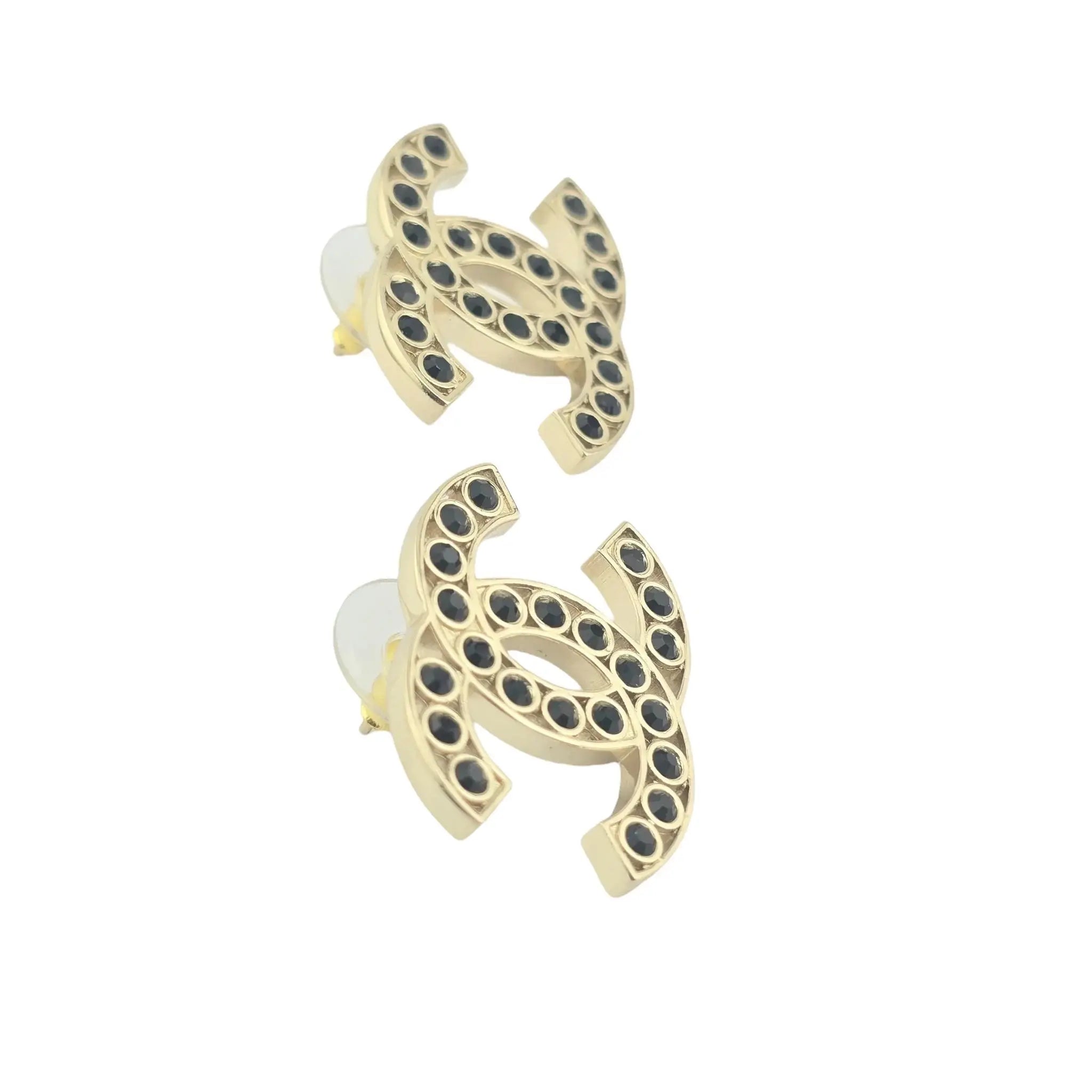 Chanel CC 23S Gold Black Stud Earrings CHANEL