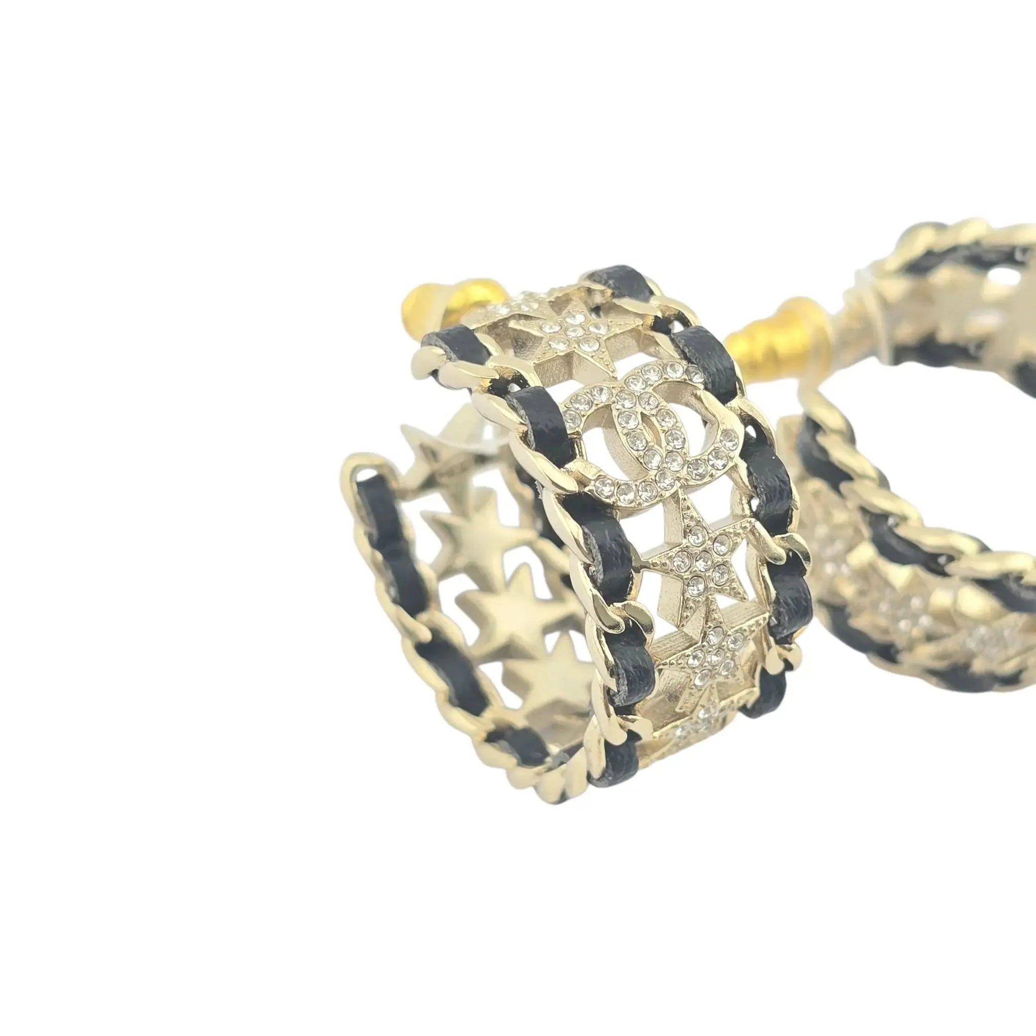 Chanel CC Strass & Leather Hoop Earrings 2023 CHANEL