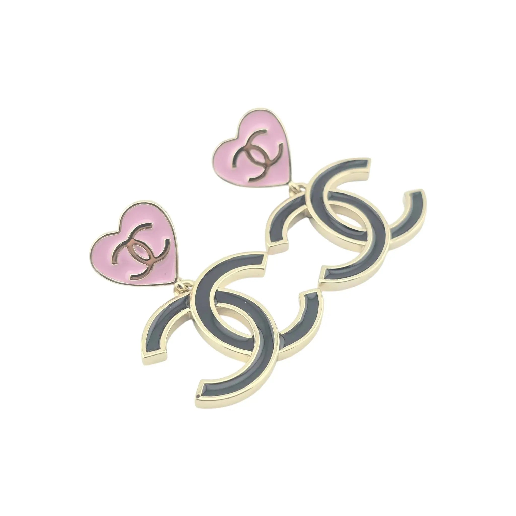 Chanel CC Pink Black Enamel Drop Earring 2024 CHANEL