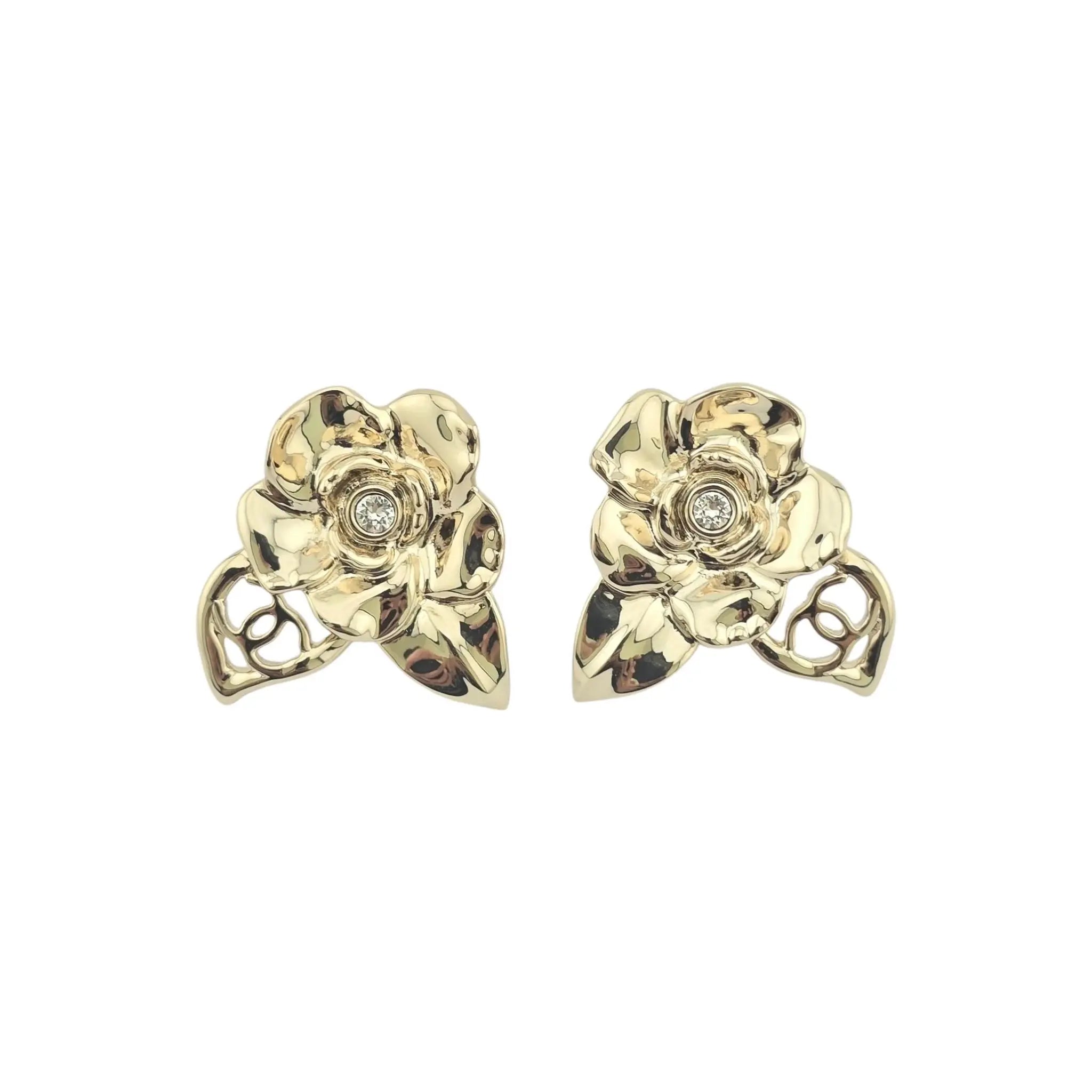 Chanel CC Floral Camellia Gold Crystal Earrings 2024 CHANEL