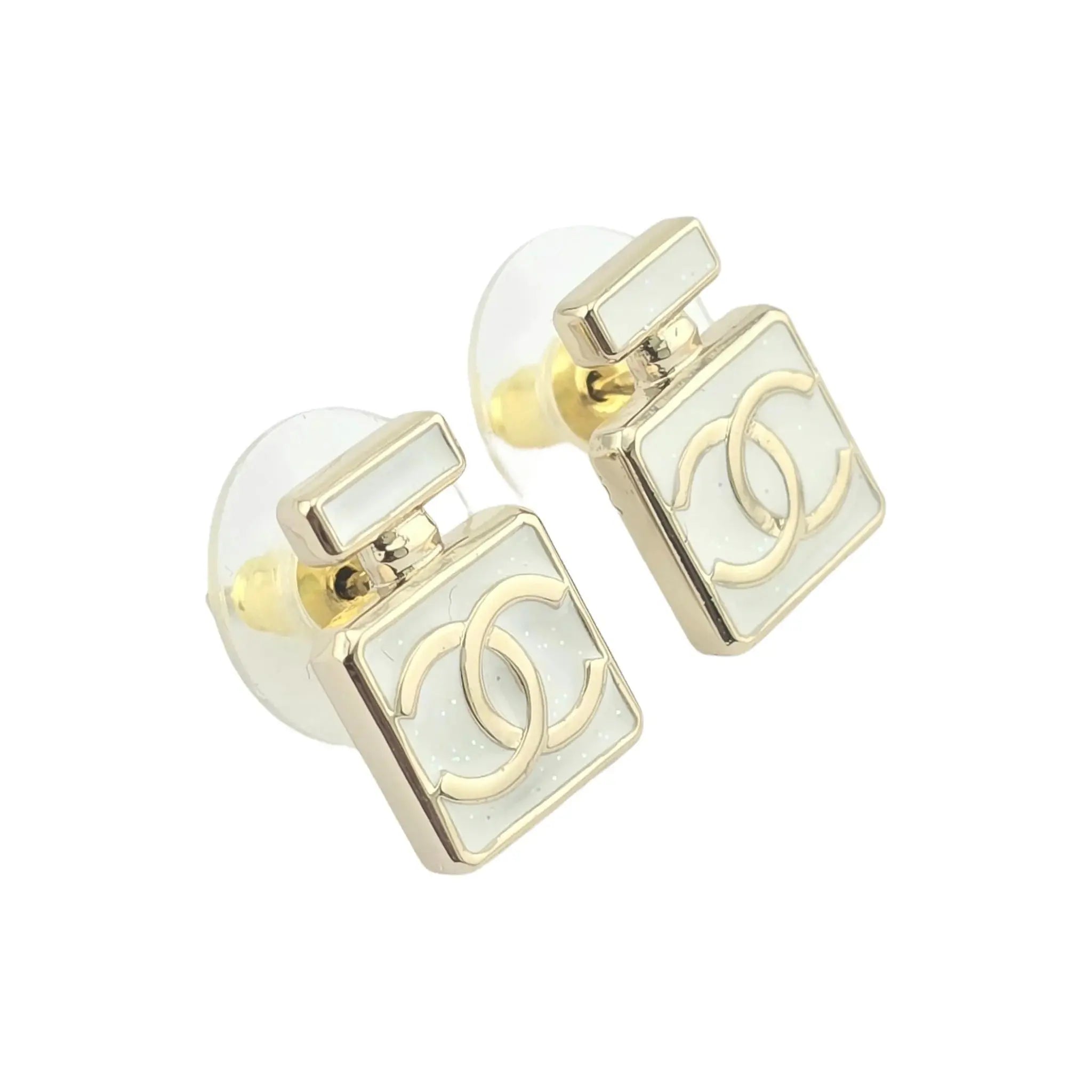 Chanel CC Perfume Bottle White Earrings 2025 CHANEL