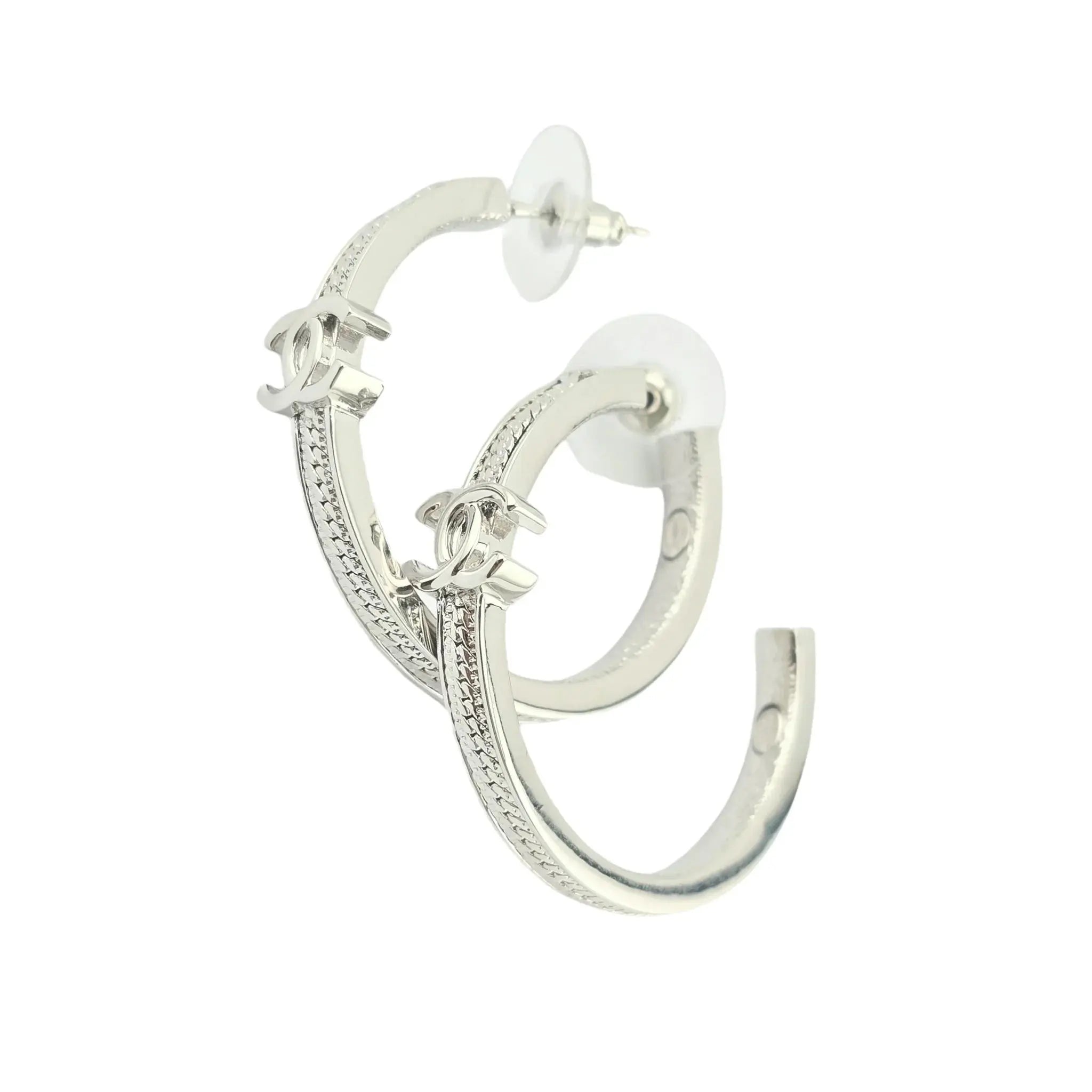 Chanel CC Silver Hoop Earrings 2024 CHANEL