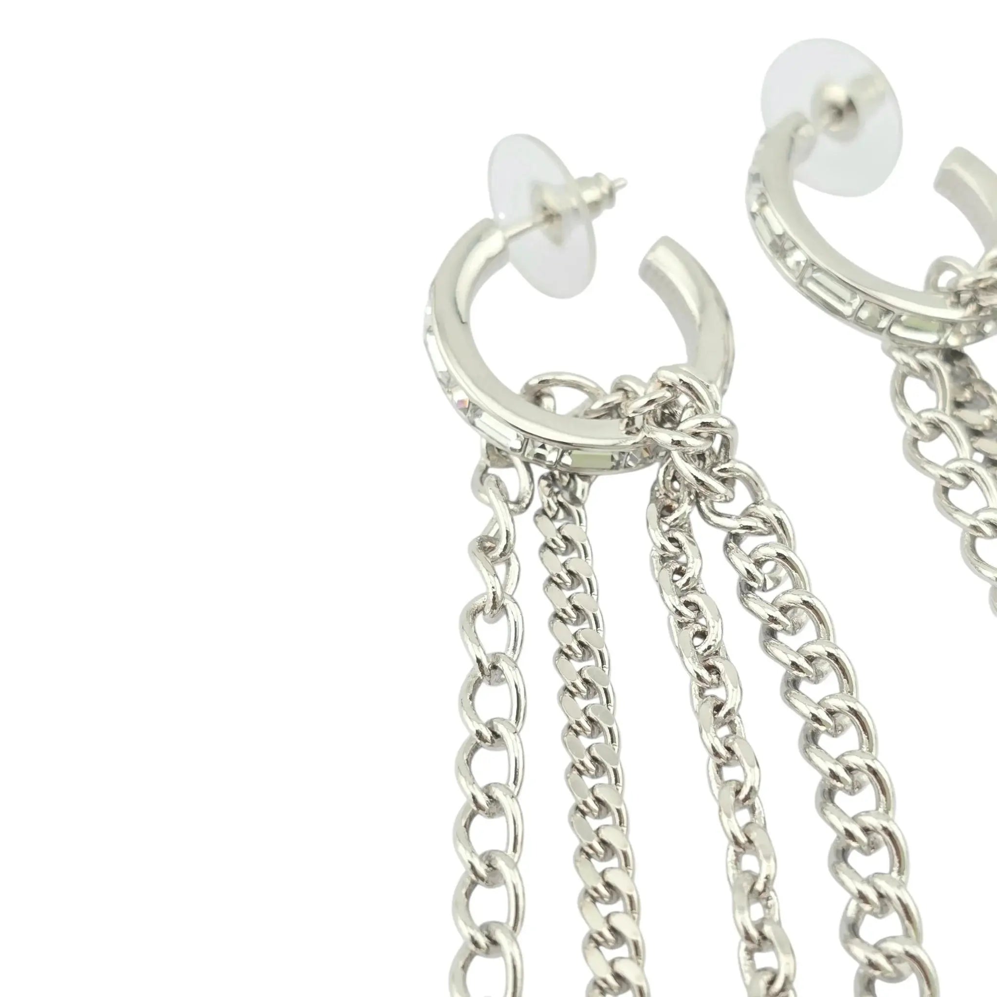 Chanel CC Chain Crystal Silver Hoop Earrings 22P CHANEL