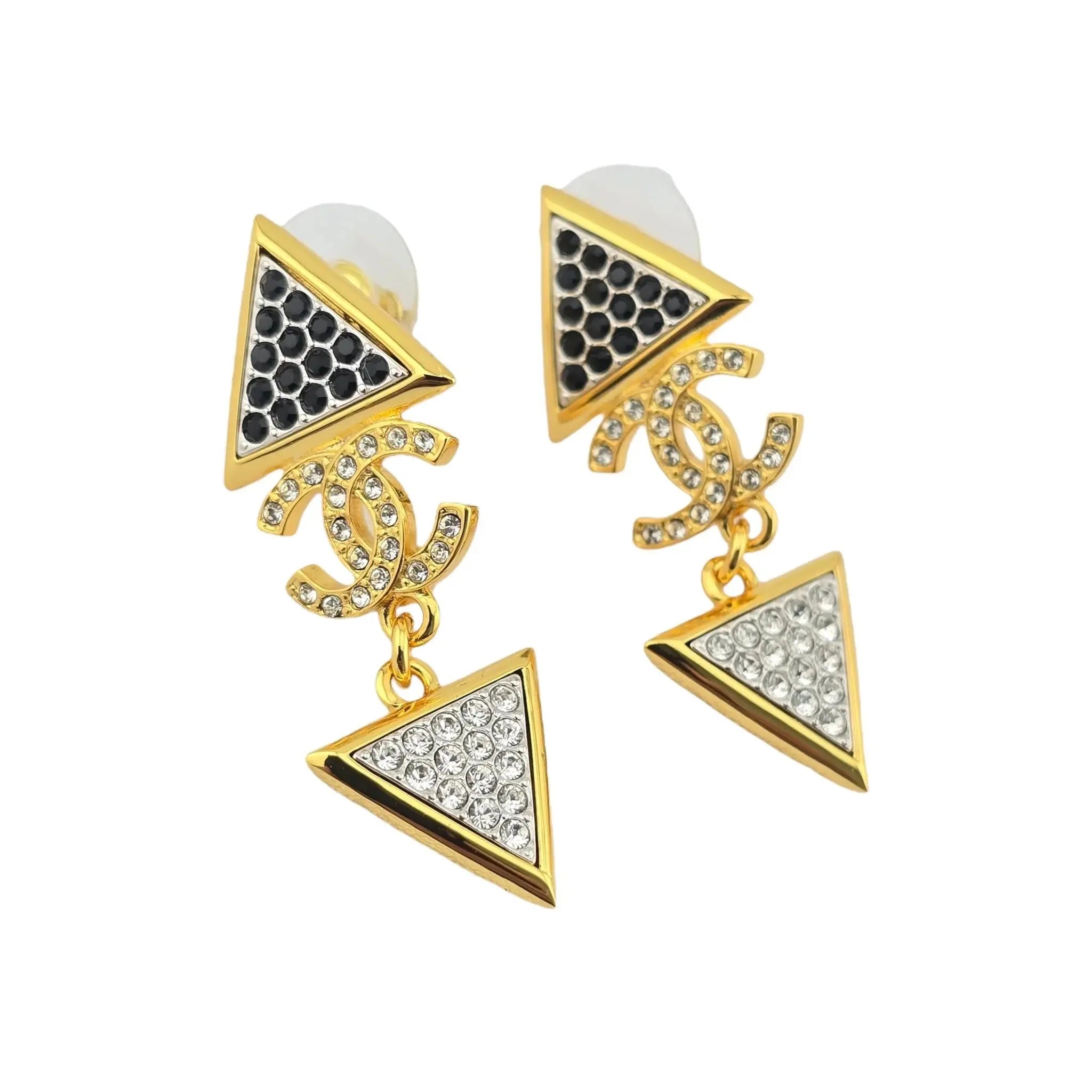 Chanel CC Strass Black Gold Drop Earrings 2024 CHANEL