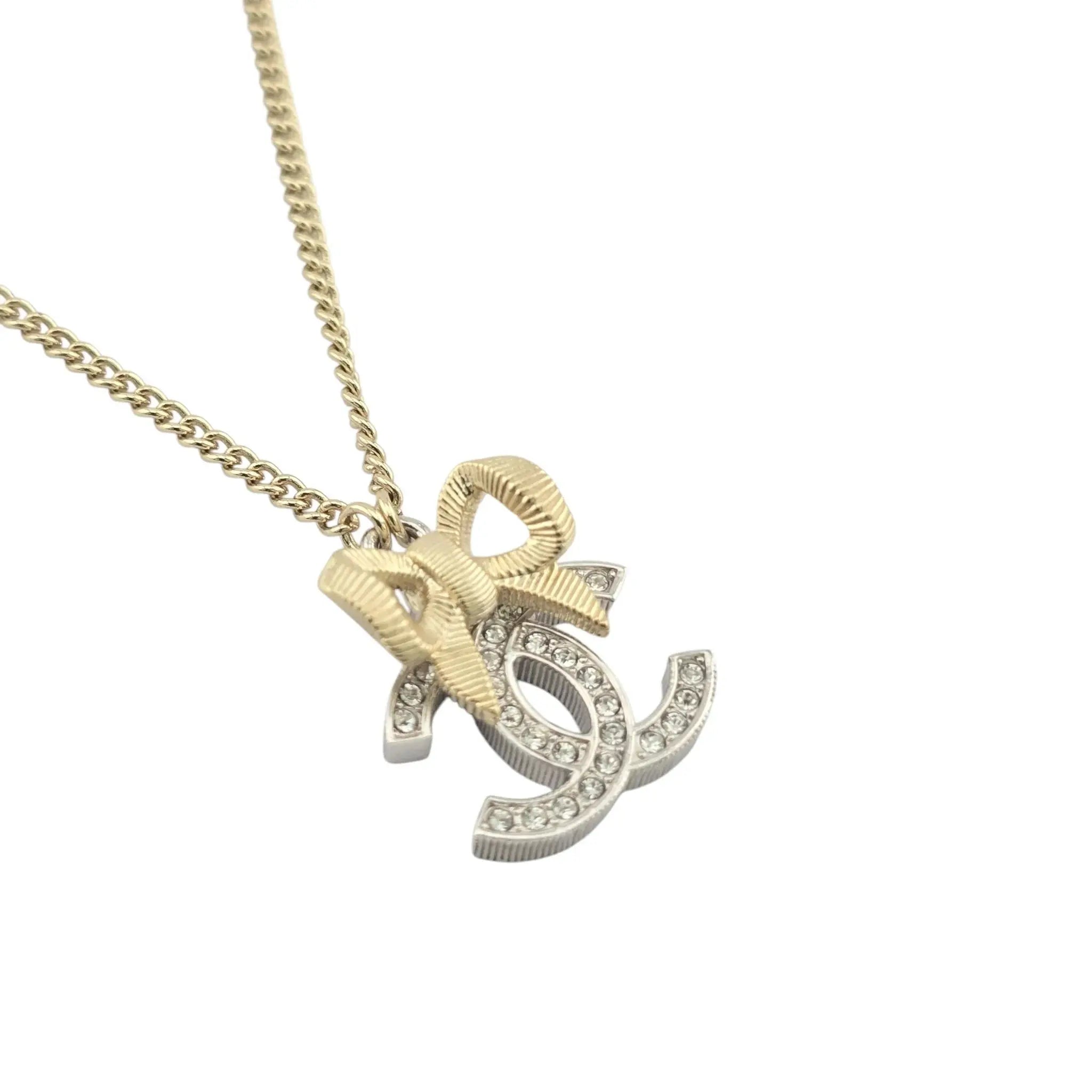 Chanel CC Bow Pendant Gold Silver Necklace 2024 CHANEL
