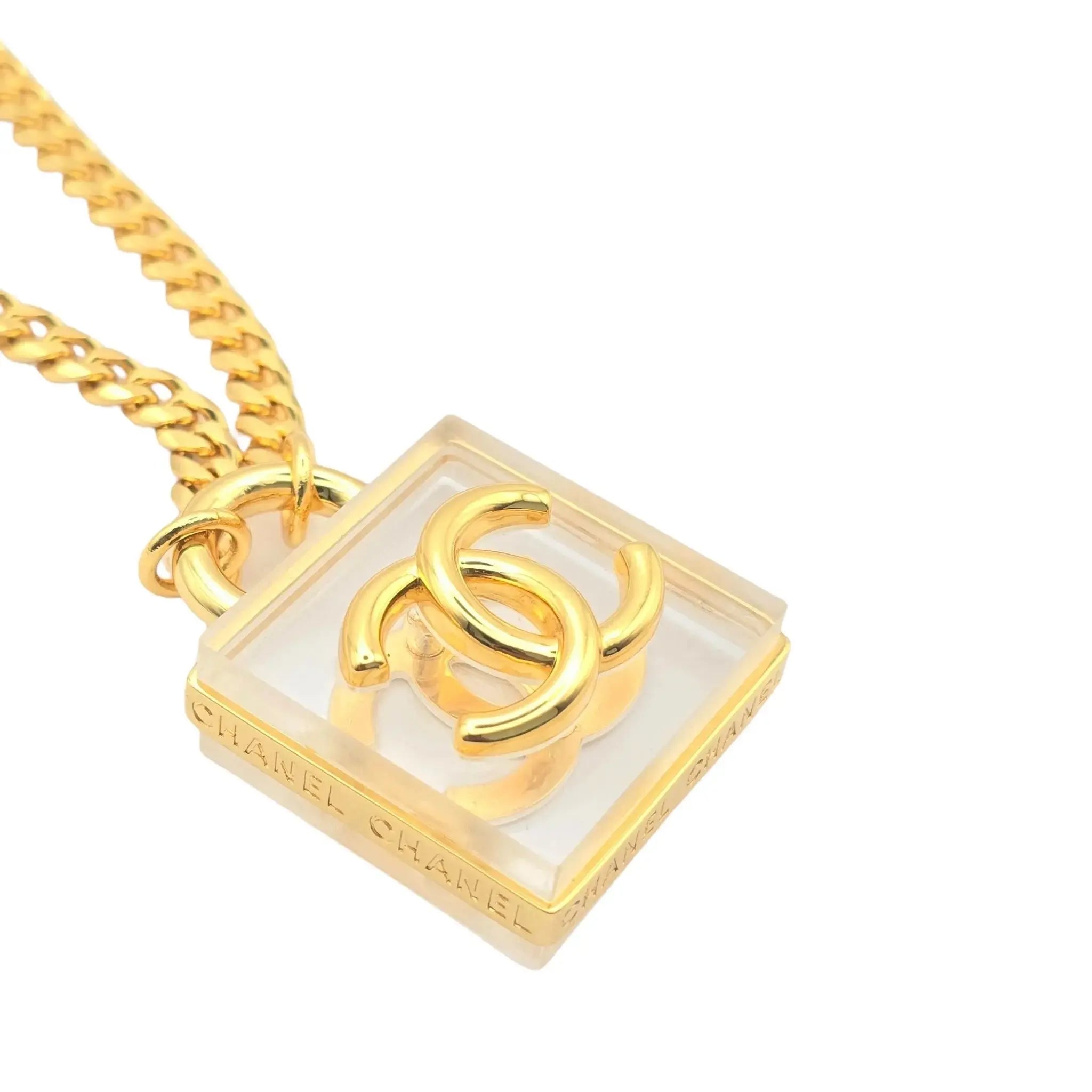Chanel 2023 SS CC Square Resin Gold Long Chain Necklace CHANEL