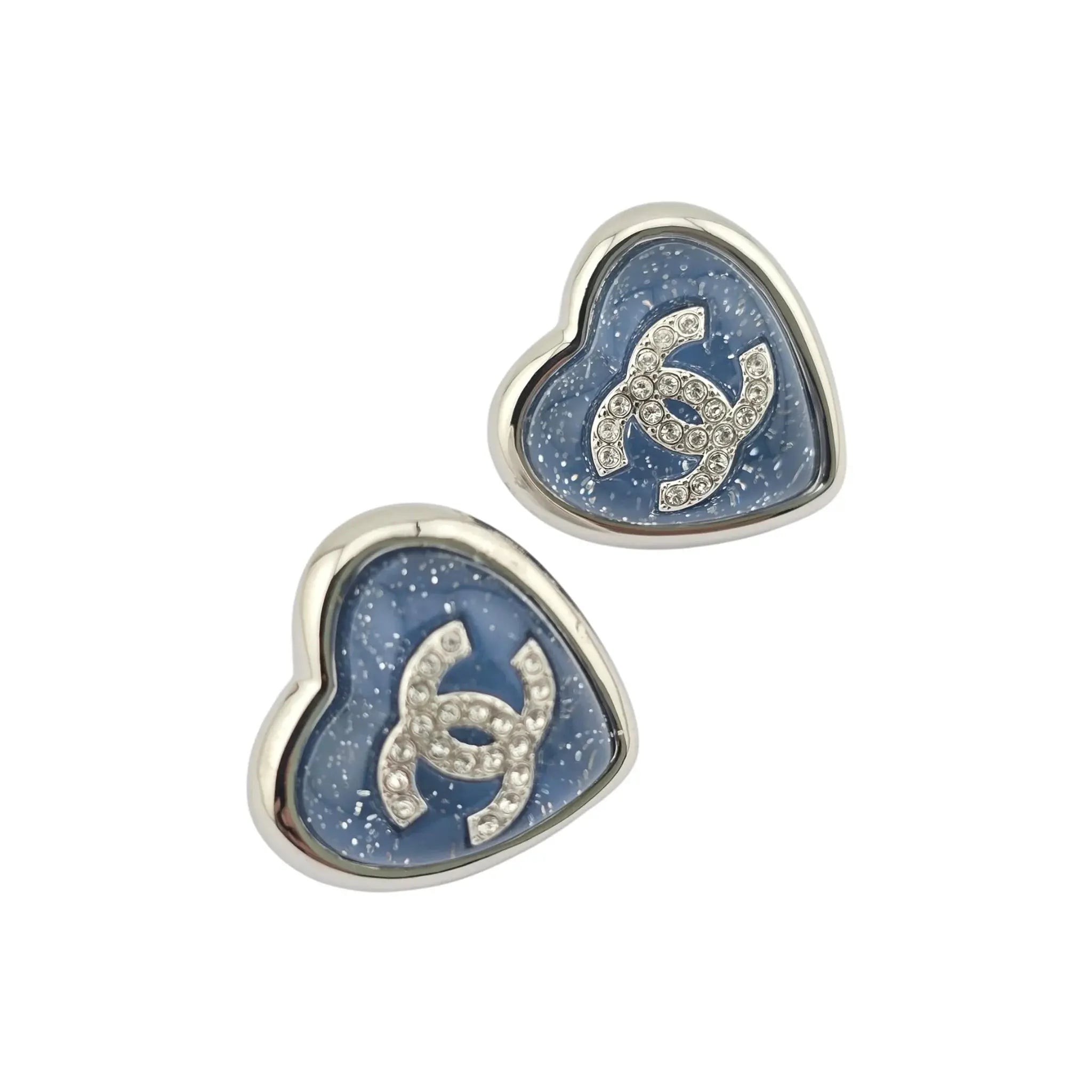 Chanel CC Silver Blue Heart Earrings 2025 CHANEL