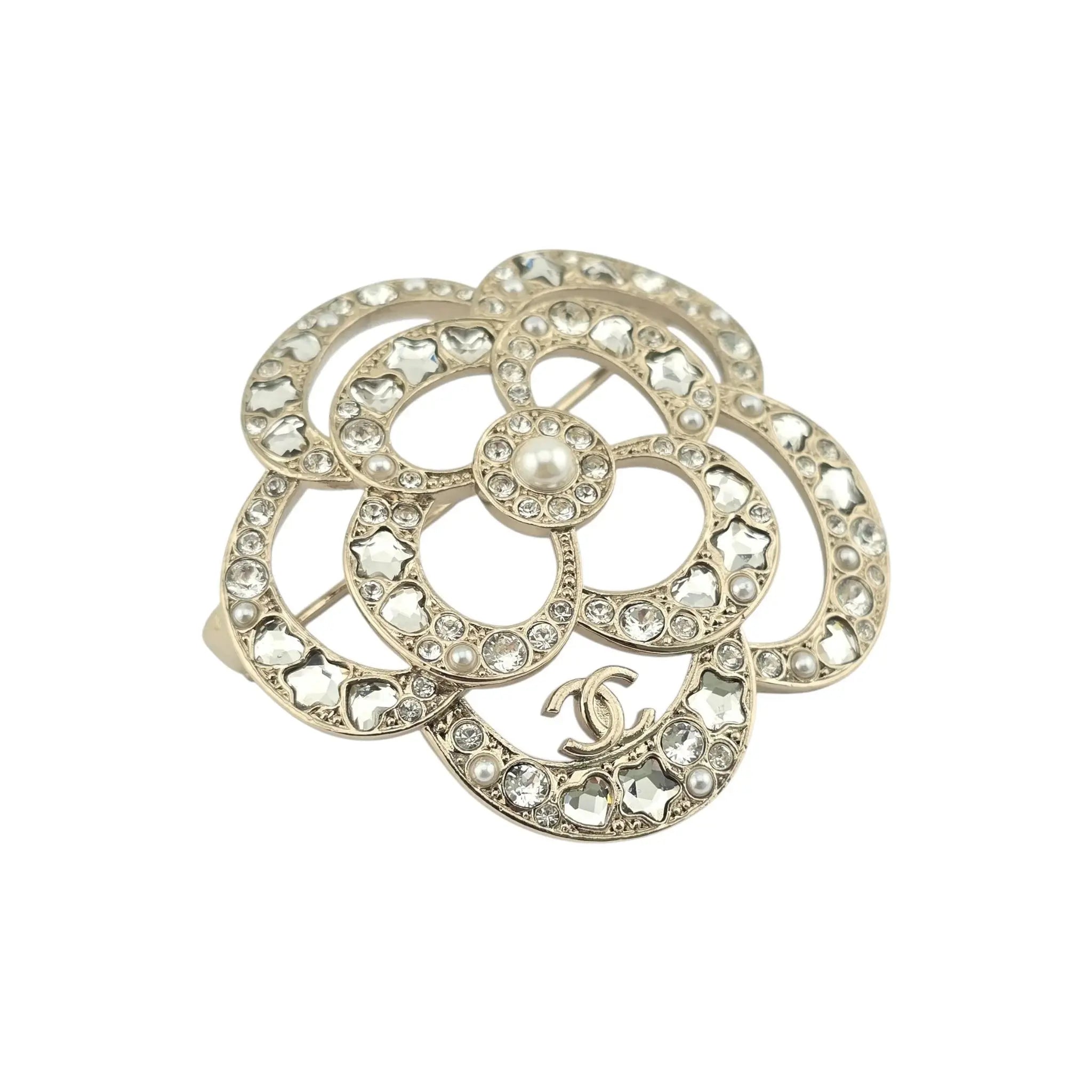 Chanel CC Gold Crystal Camellia Flower Brooch 2025 CHANEL