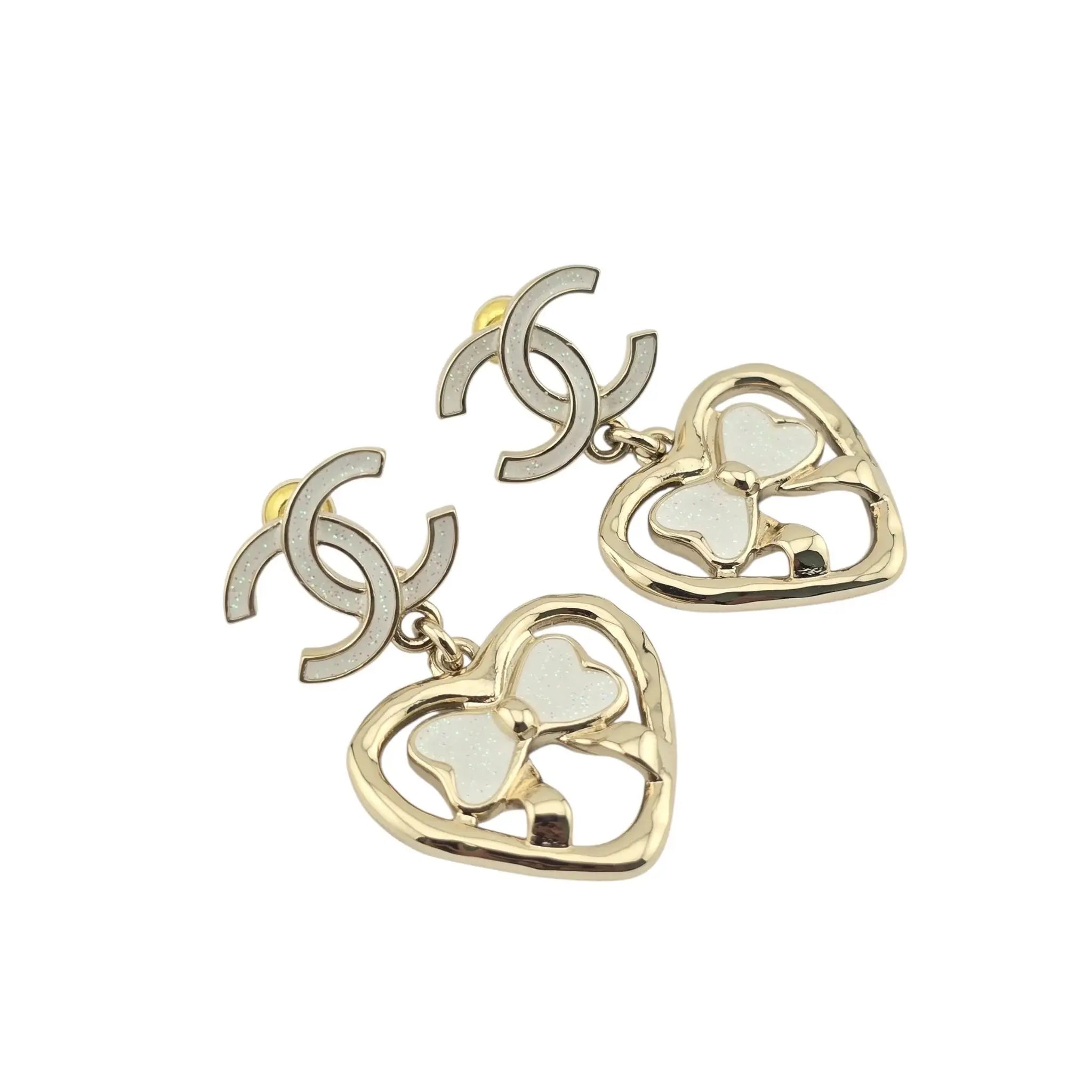 Chanel CC Heart Bow Drop Earrings 2025 CHANEL