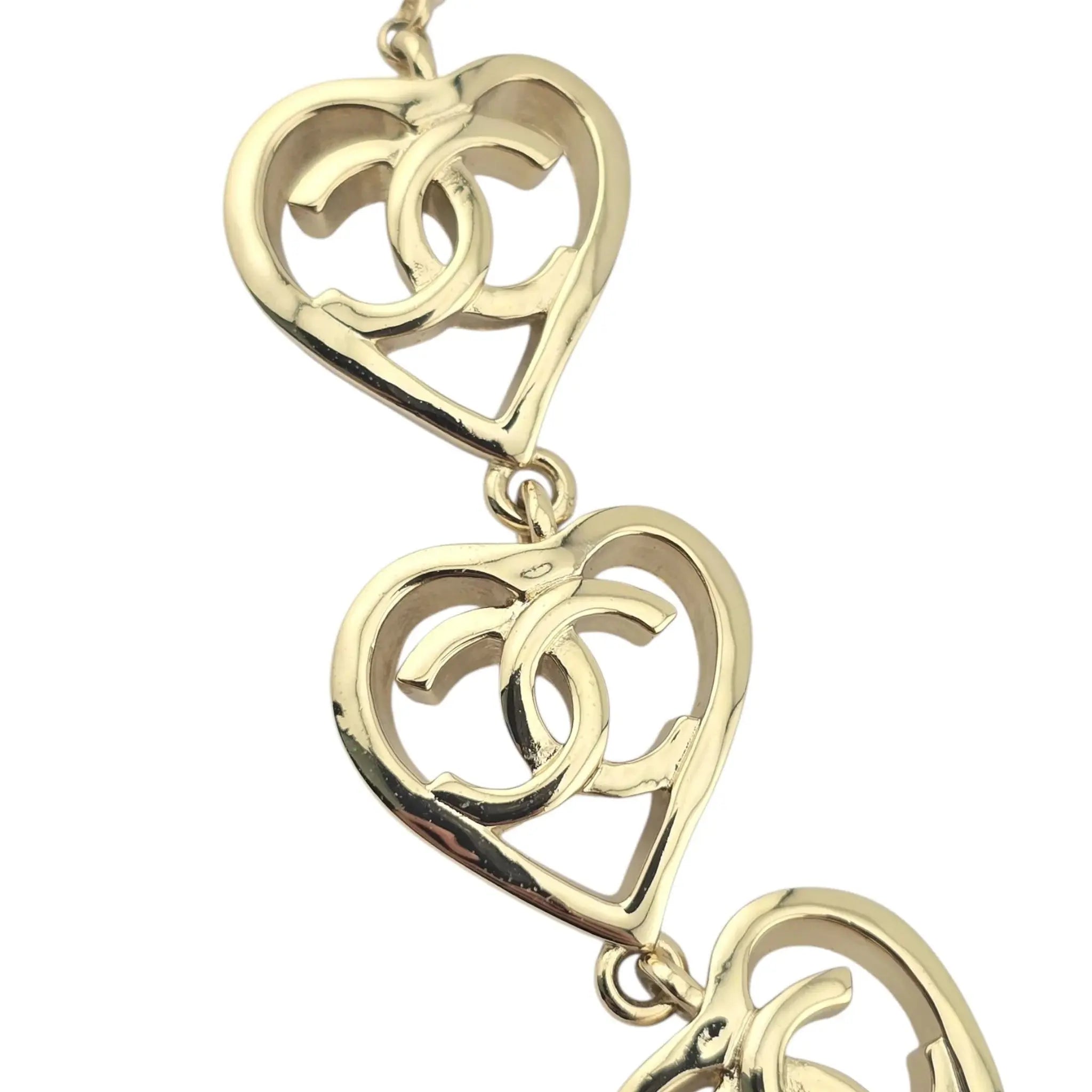 Chanel CC 5 Heart Pendant Gold Necklace 2022 CHANEL