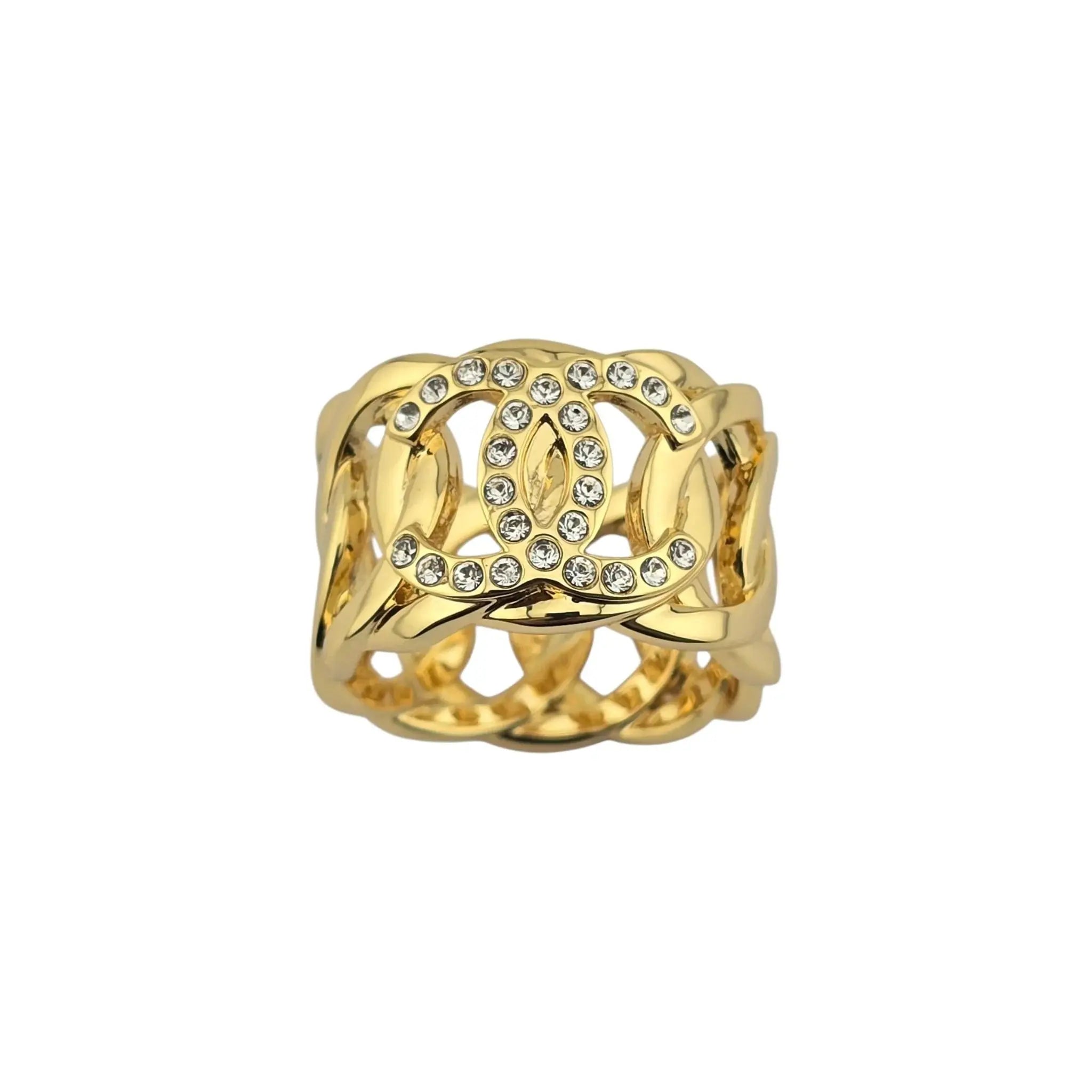 Chanel CC Gold Crystal Band Ring 2024 CHANEL