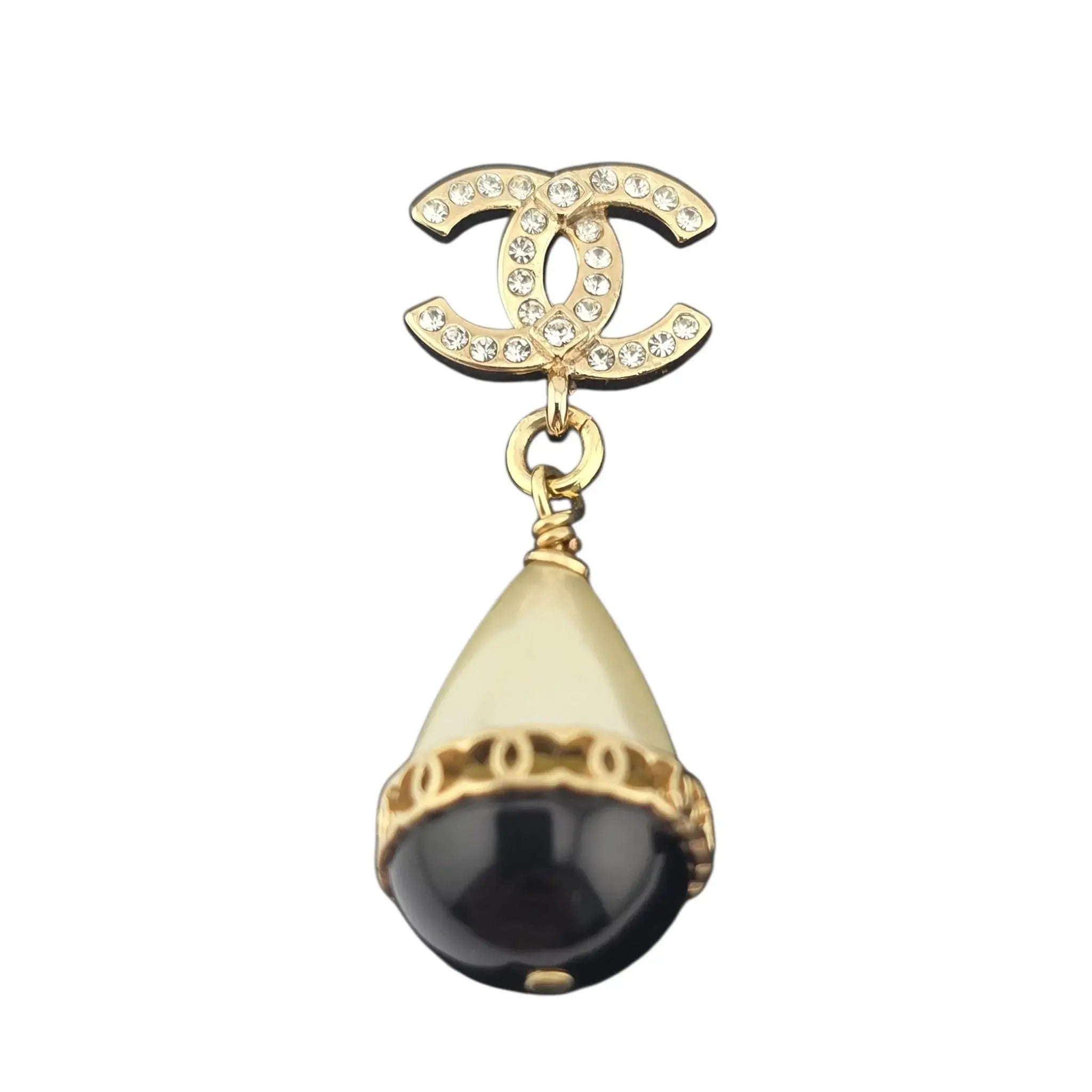 Chanel Crystal Pearl CC Drop Earrings Gold Black CHANEL