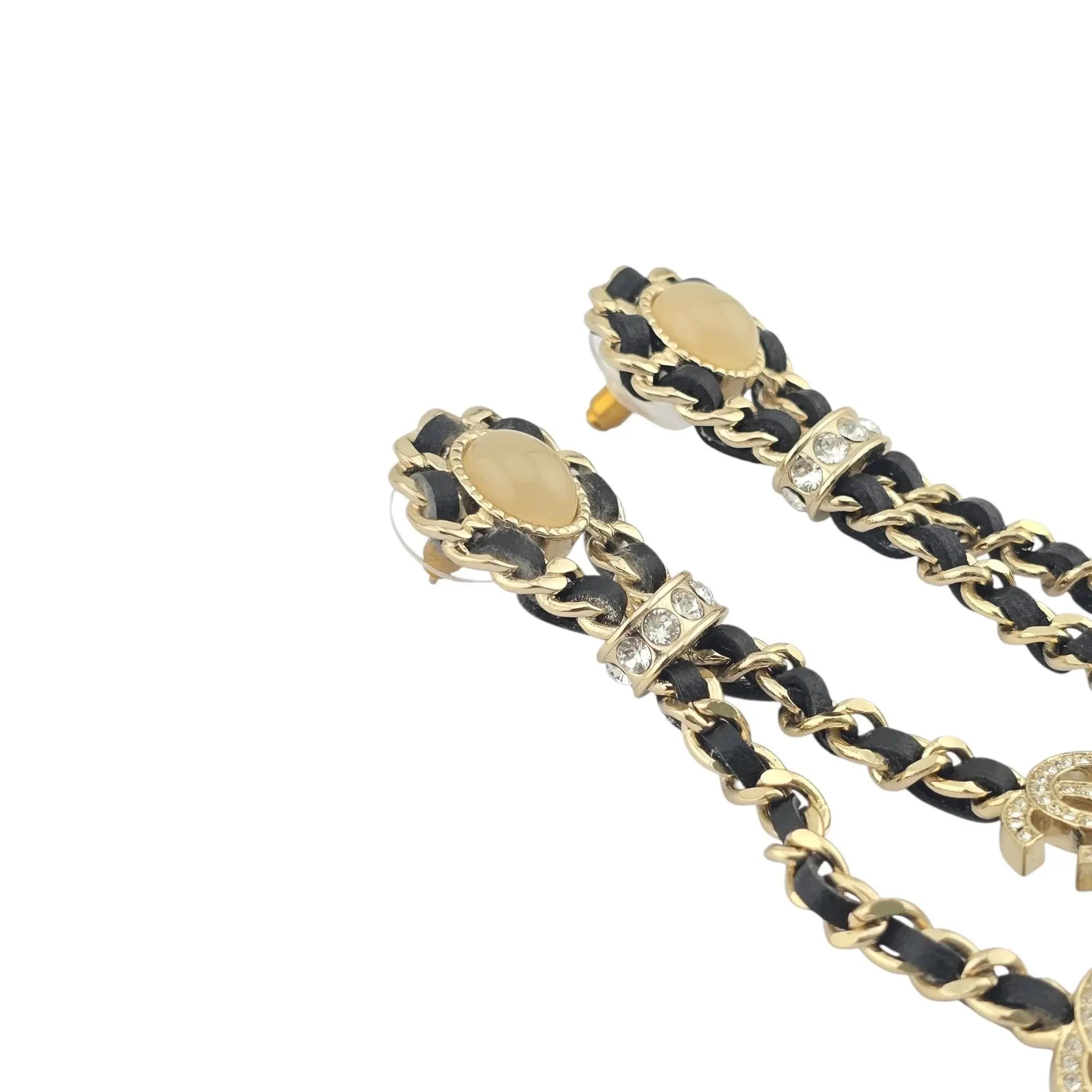 Chanel CC Black Leather Drop Earrings 2021 CHANEL