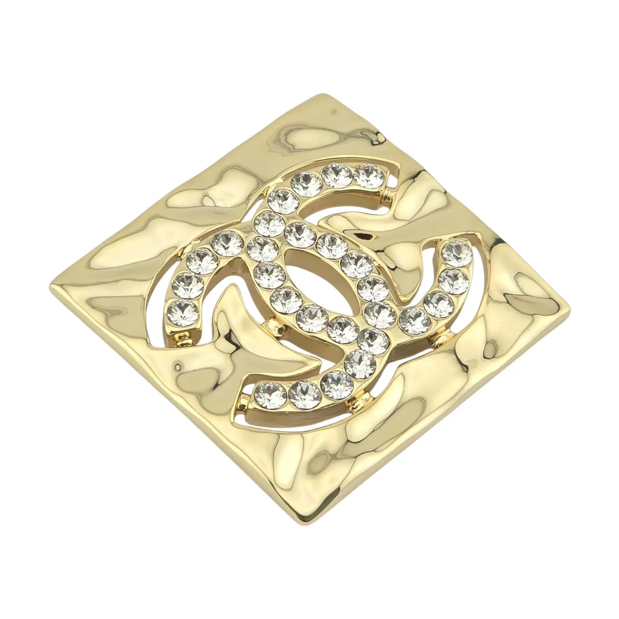 Chanel CC Square Gold Crystal Brooch 2022 CHANEL