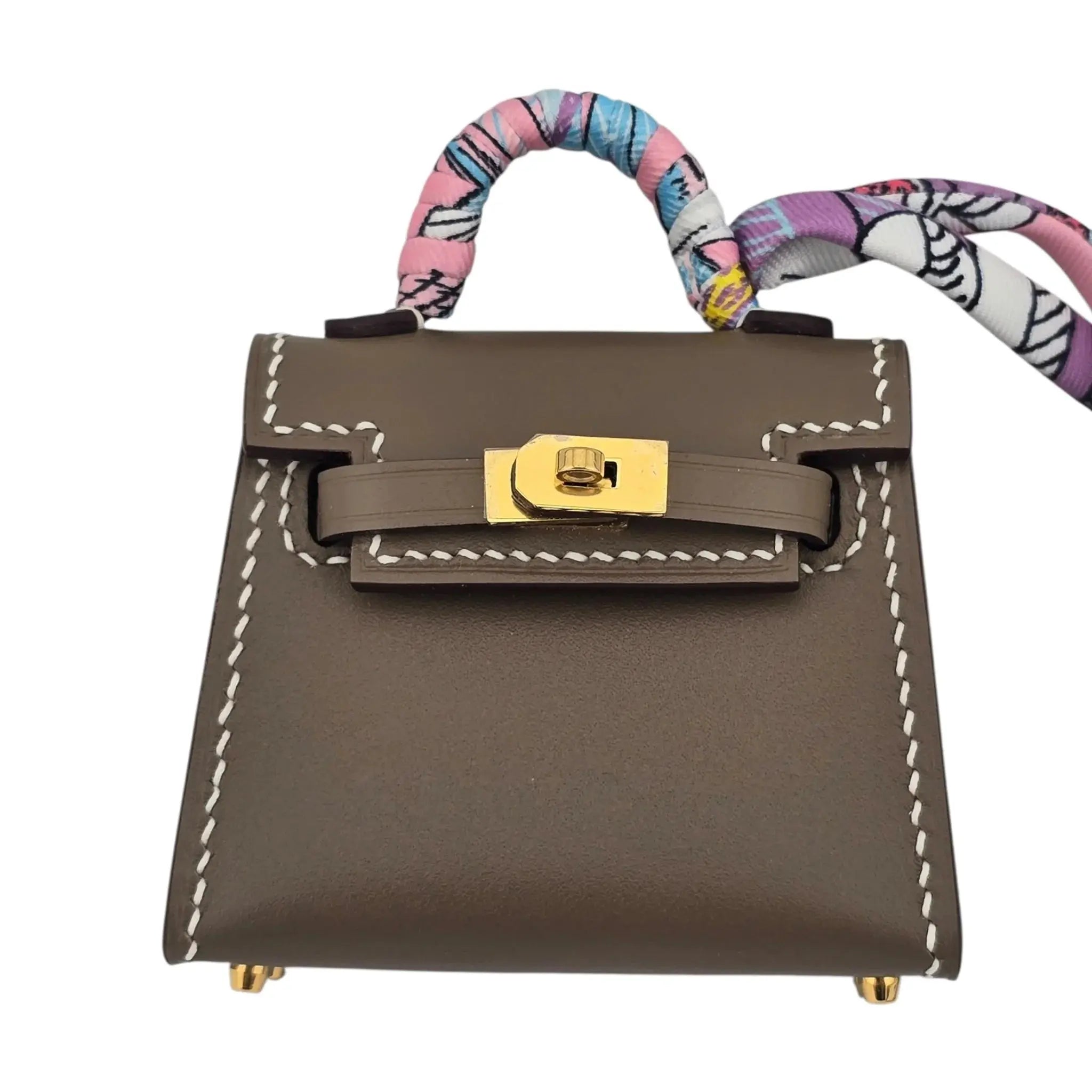 Hermes Etoupe Tadelakt Micro Mini Kelly Twilly Bag Charm Gold Hardware HERMES