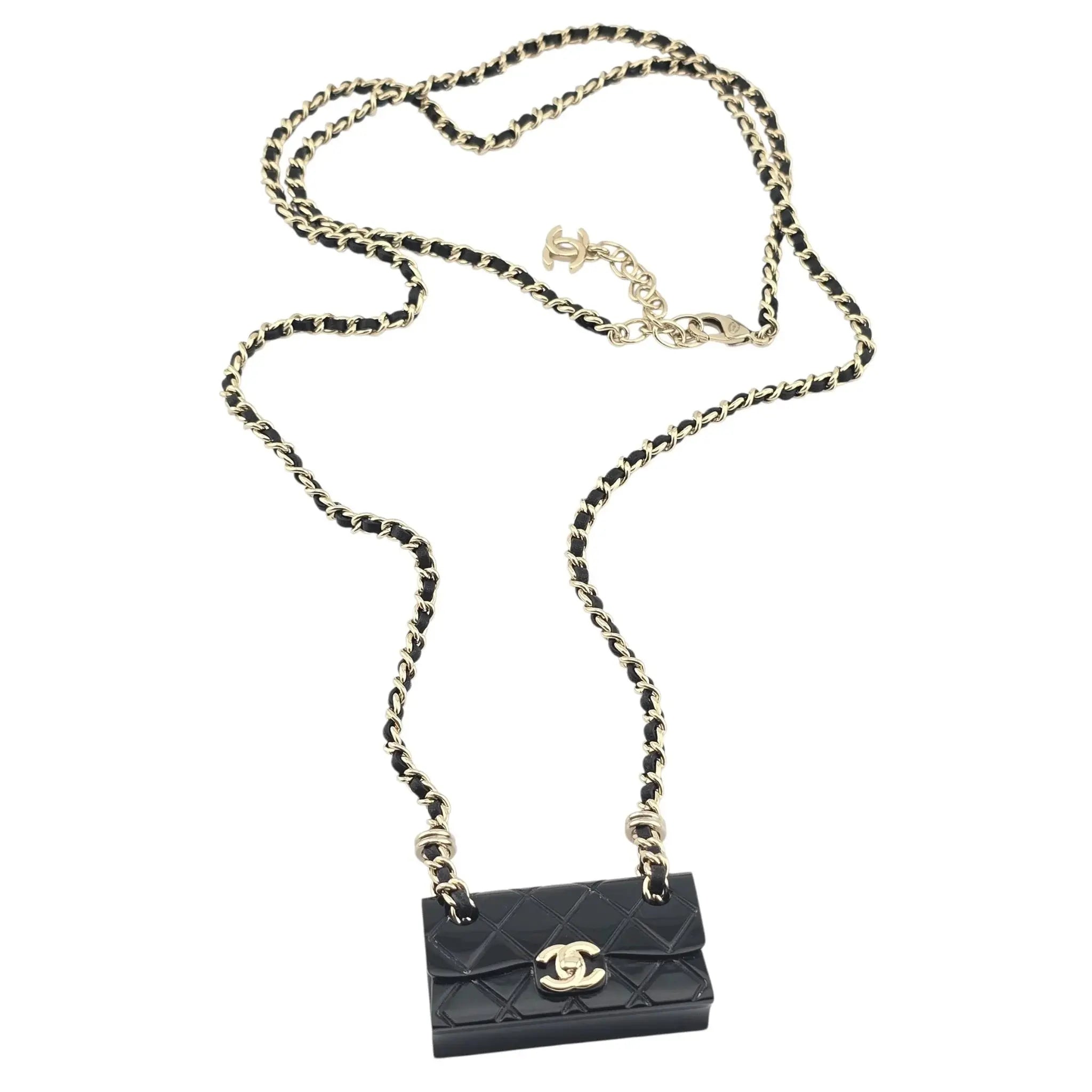 Chanel CC Matelasse Black Resin Bag Necklace 2023 CHANEL