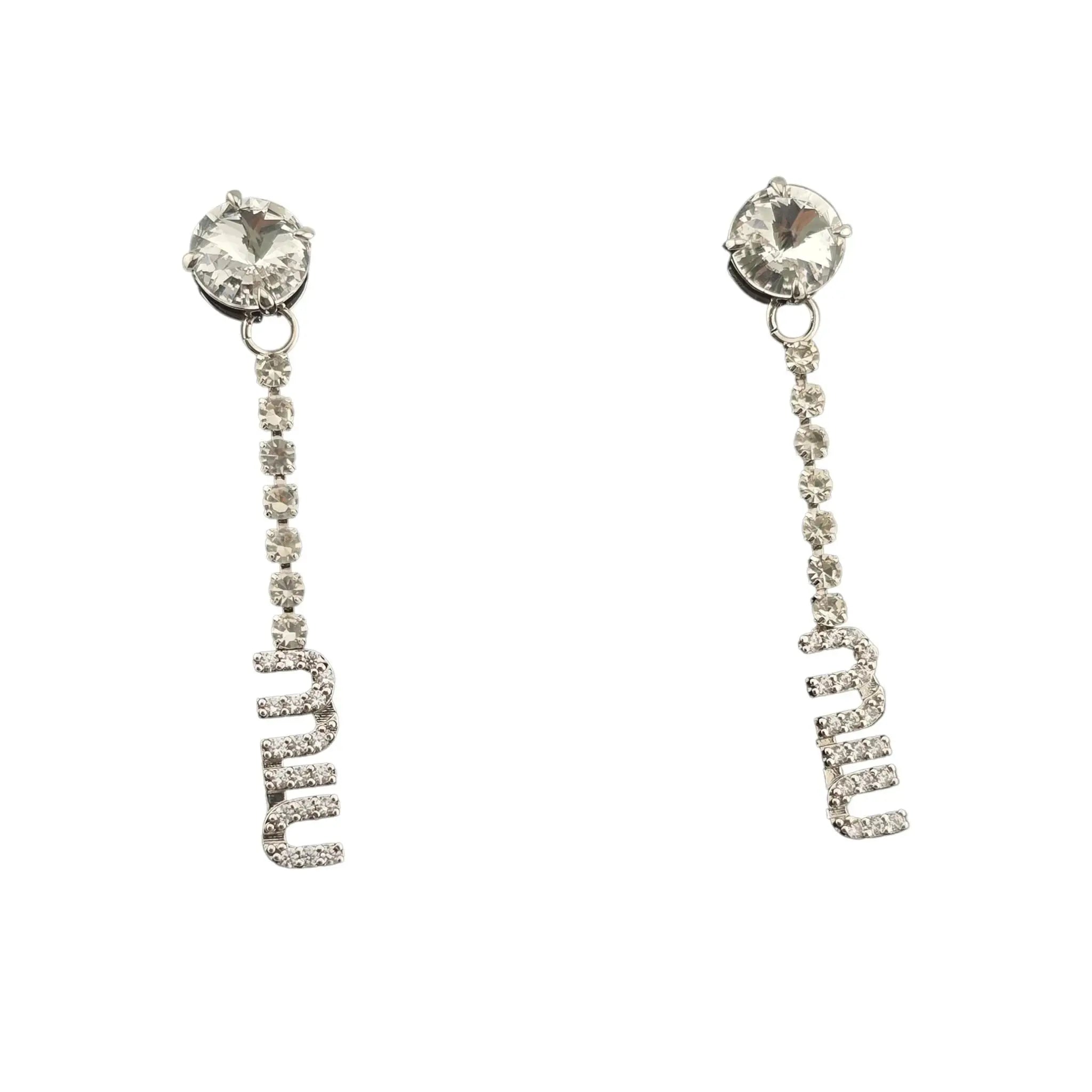 Miu Miu Logo Silver Crystal Earrings MIU MIU