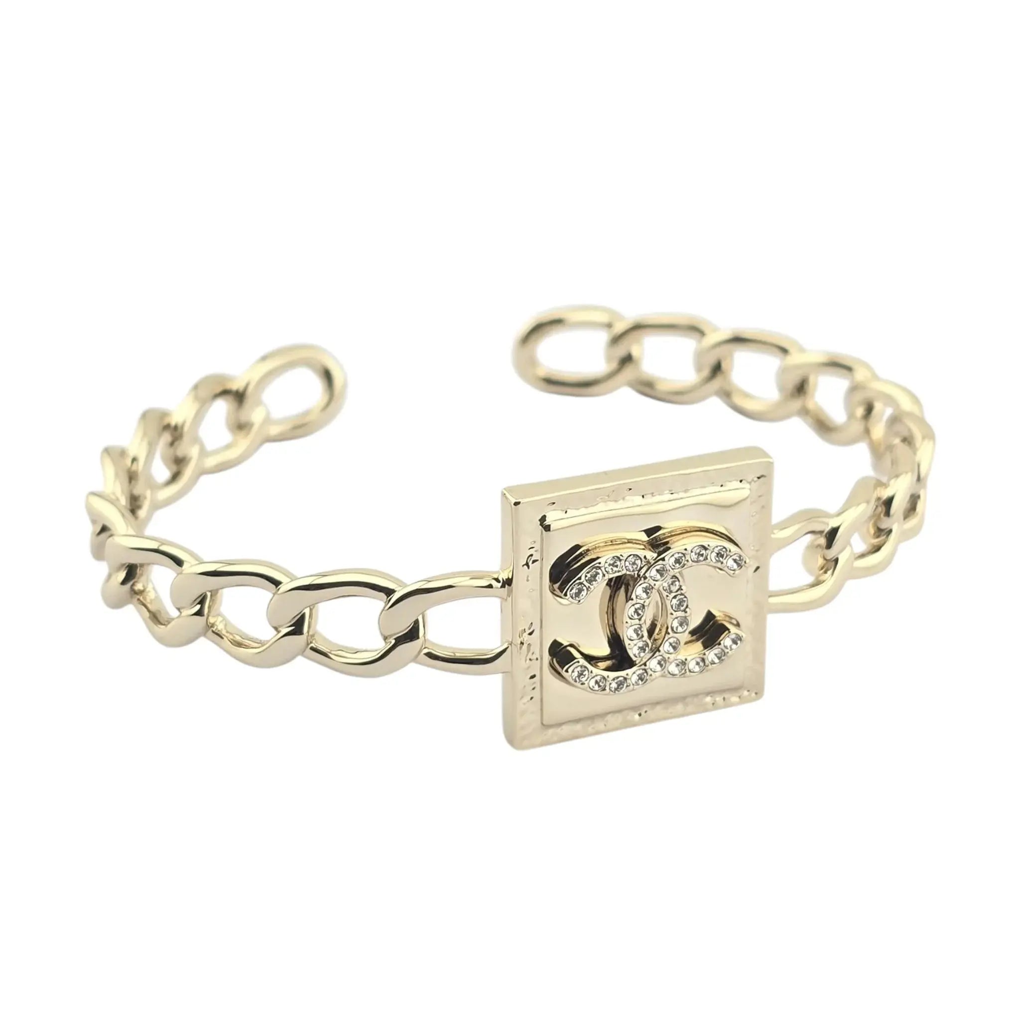Chanel CC Gold Chain Crystal Cuff Bangle CHANEL