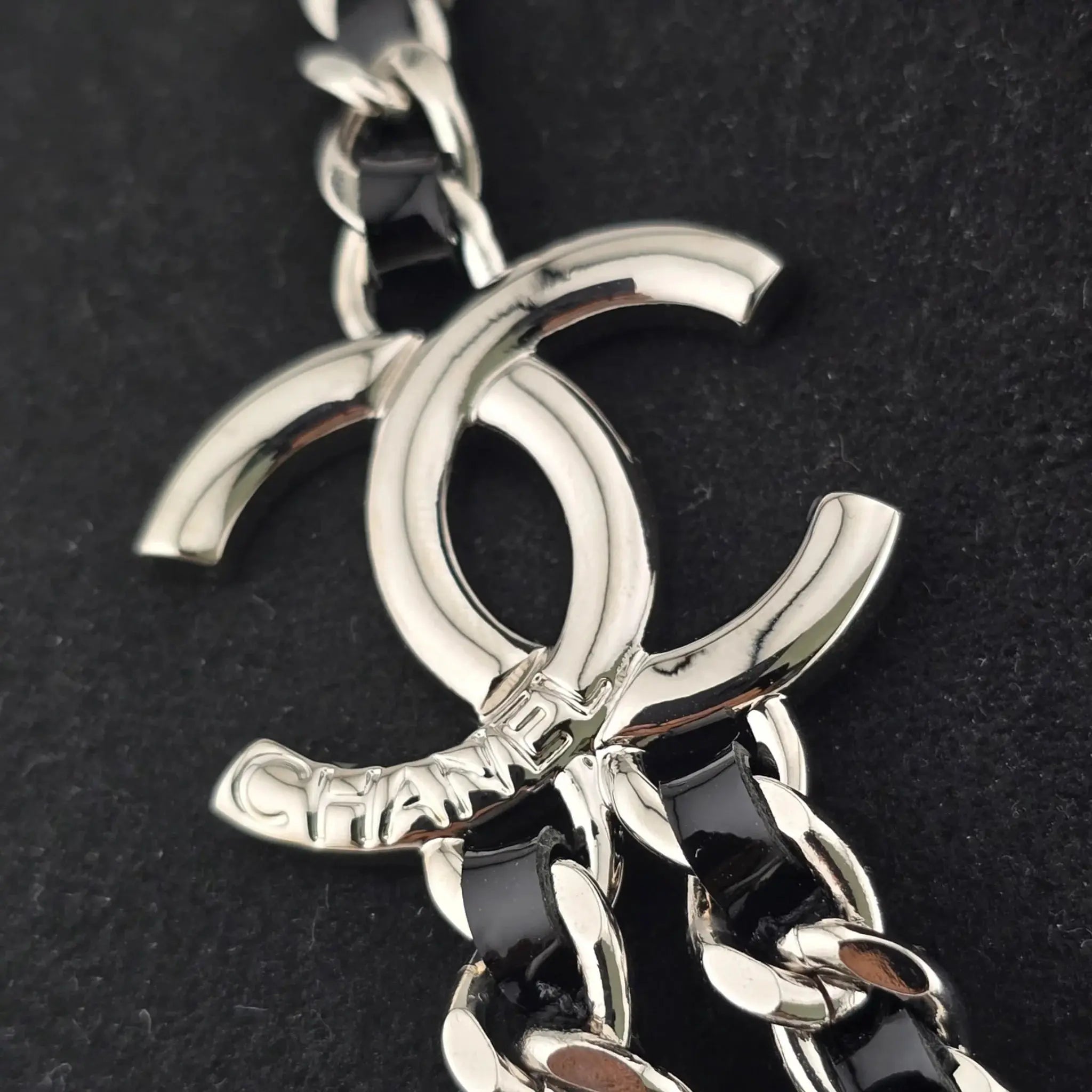 Chanel CC Black Silver Lambskin Necklace 2025 CHANEL