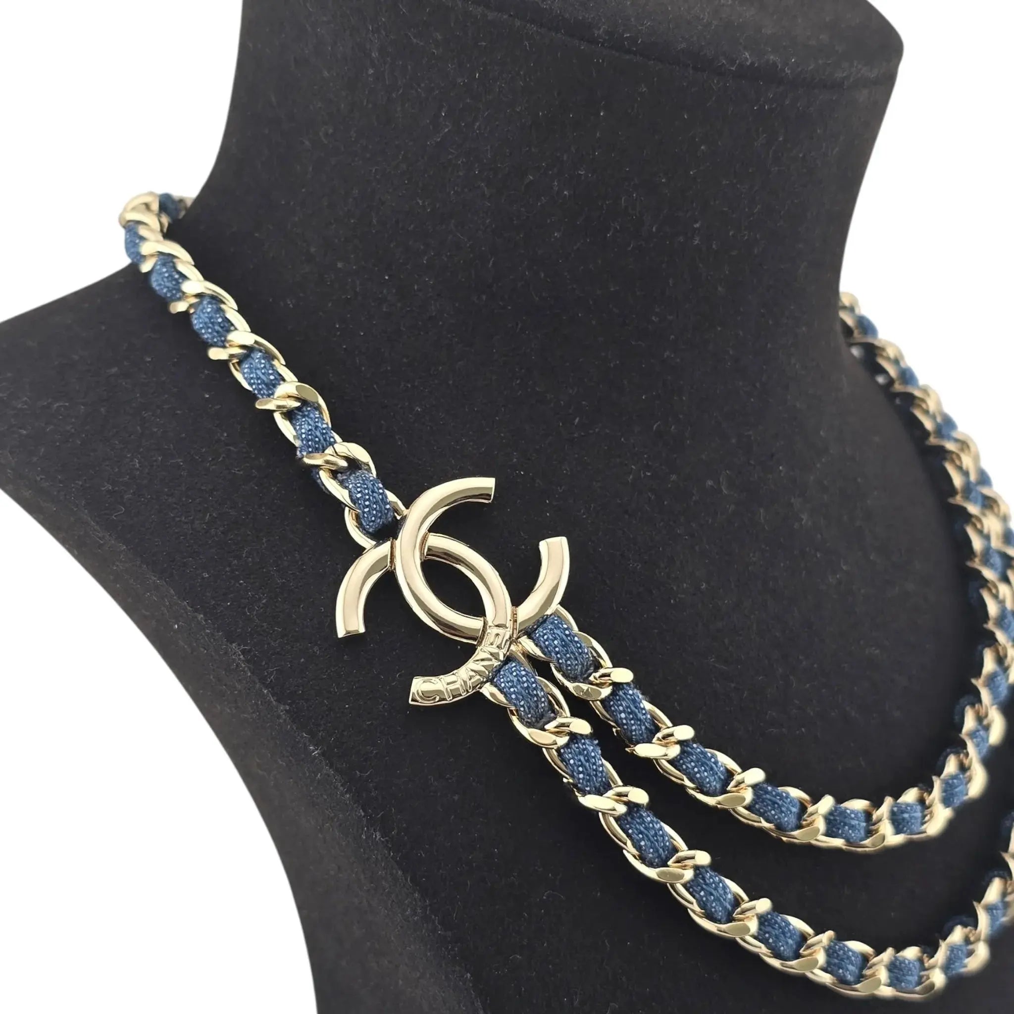 Chanel CC Blue Denim Gold Necklace 2025 CHANEL