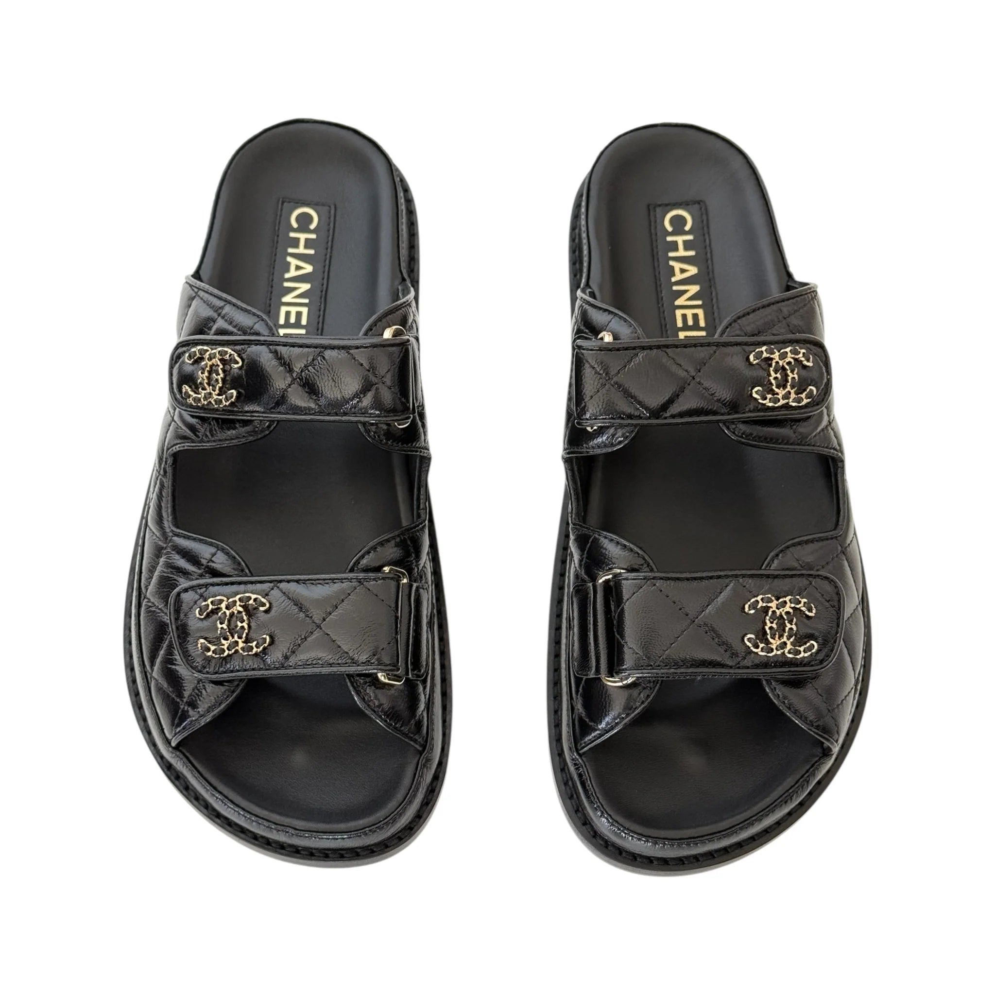 Chanel CC Black Lambskin Dad Sandals 24P - 39