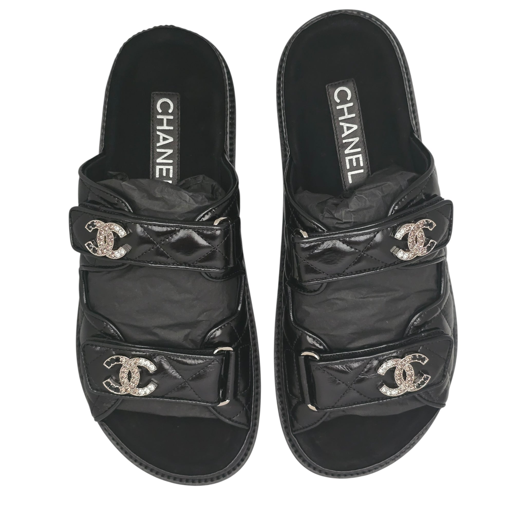 Chanel CC Dad Backless Black Quilt Sandals