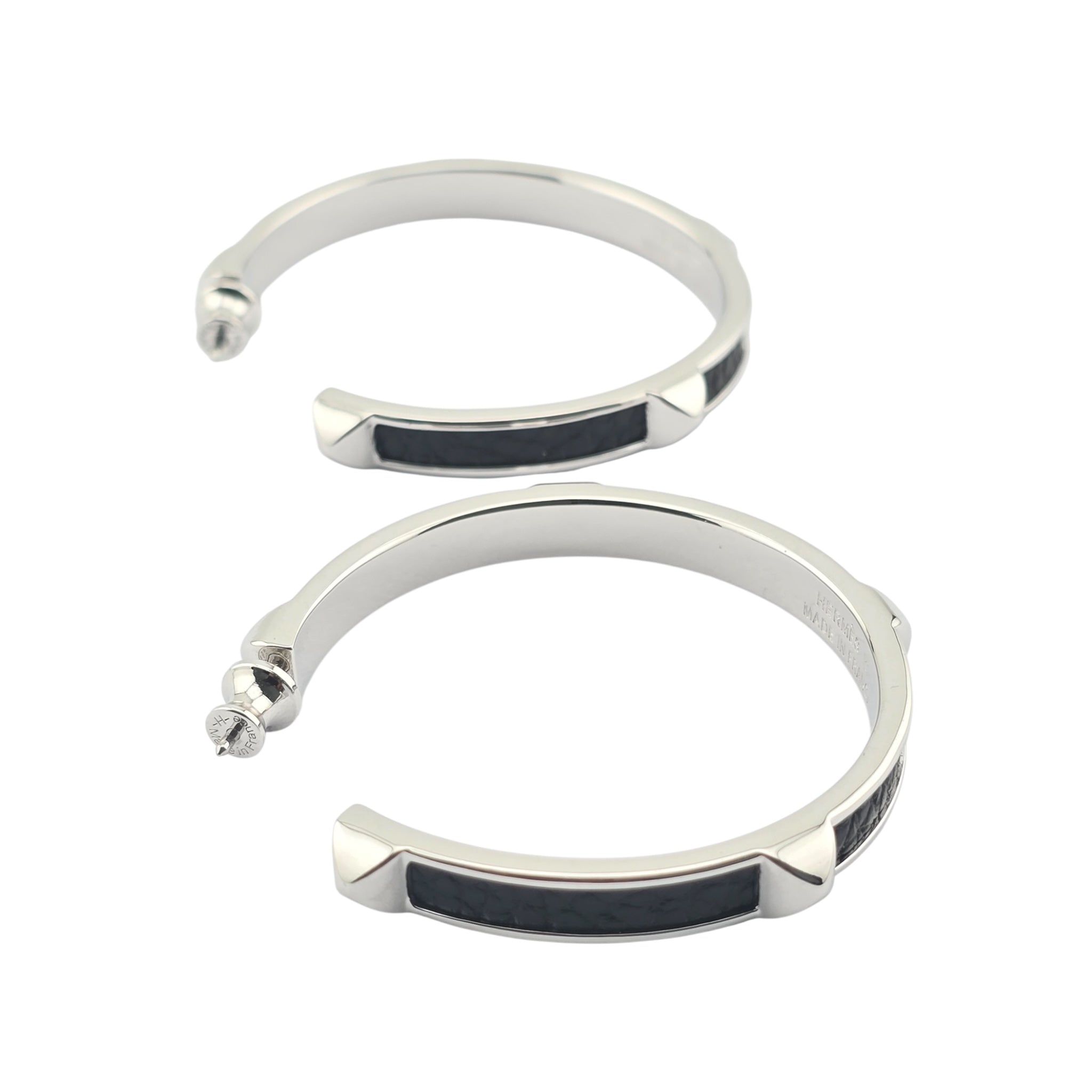 Hermes Athena Large Black Silver Earrings