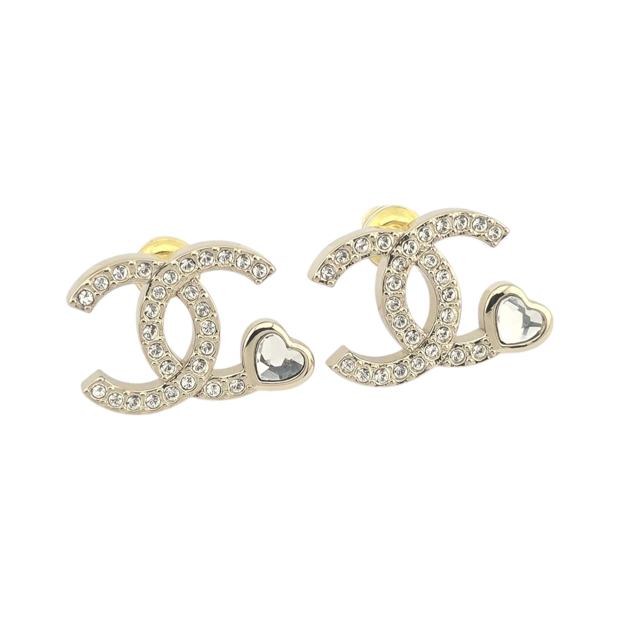 Chanel CC Gold Crystal Heart Stud Earrings 2025