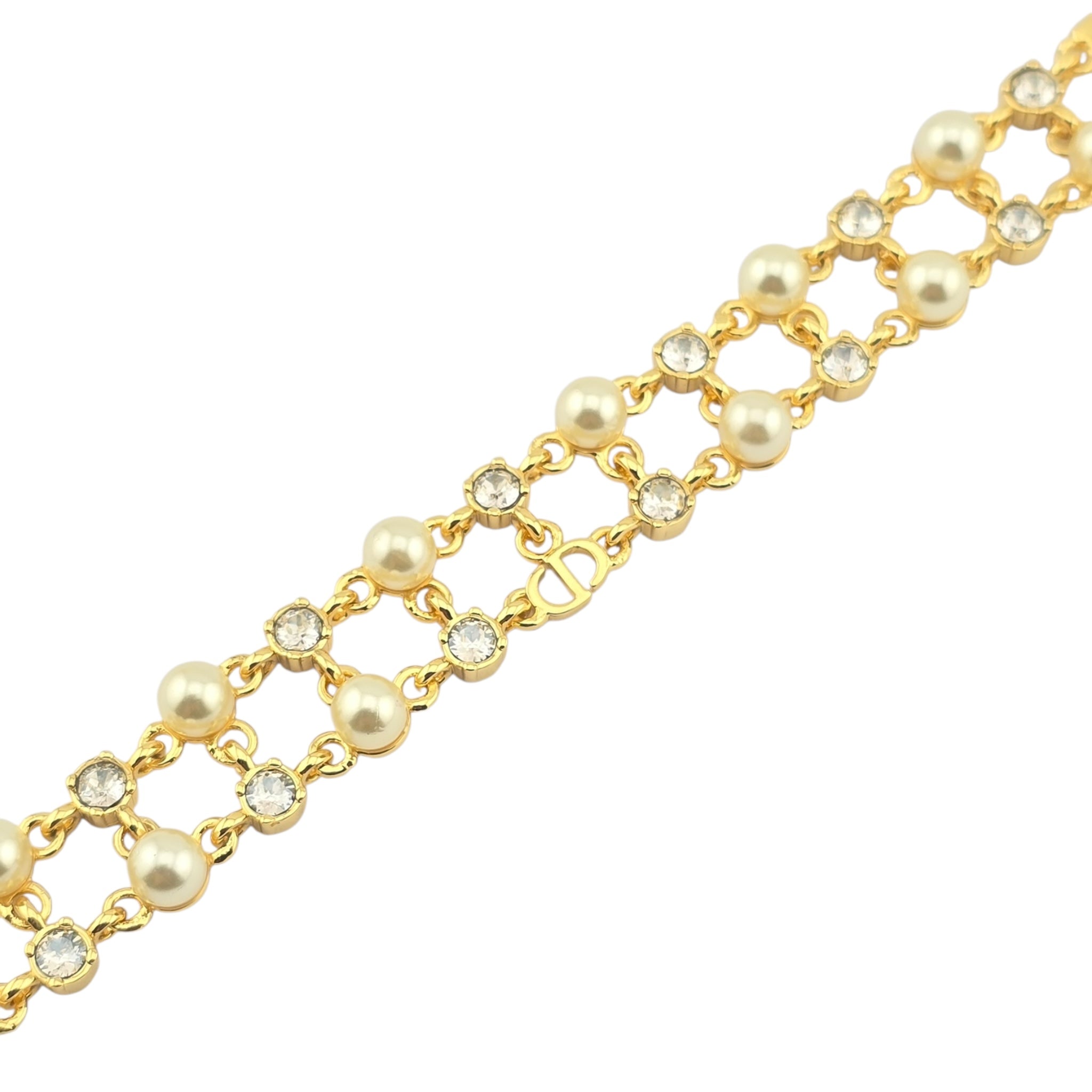 Christian Dior Gold Crystal Faux Pearls Bracelet