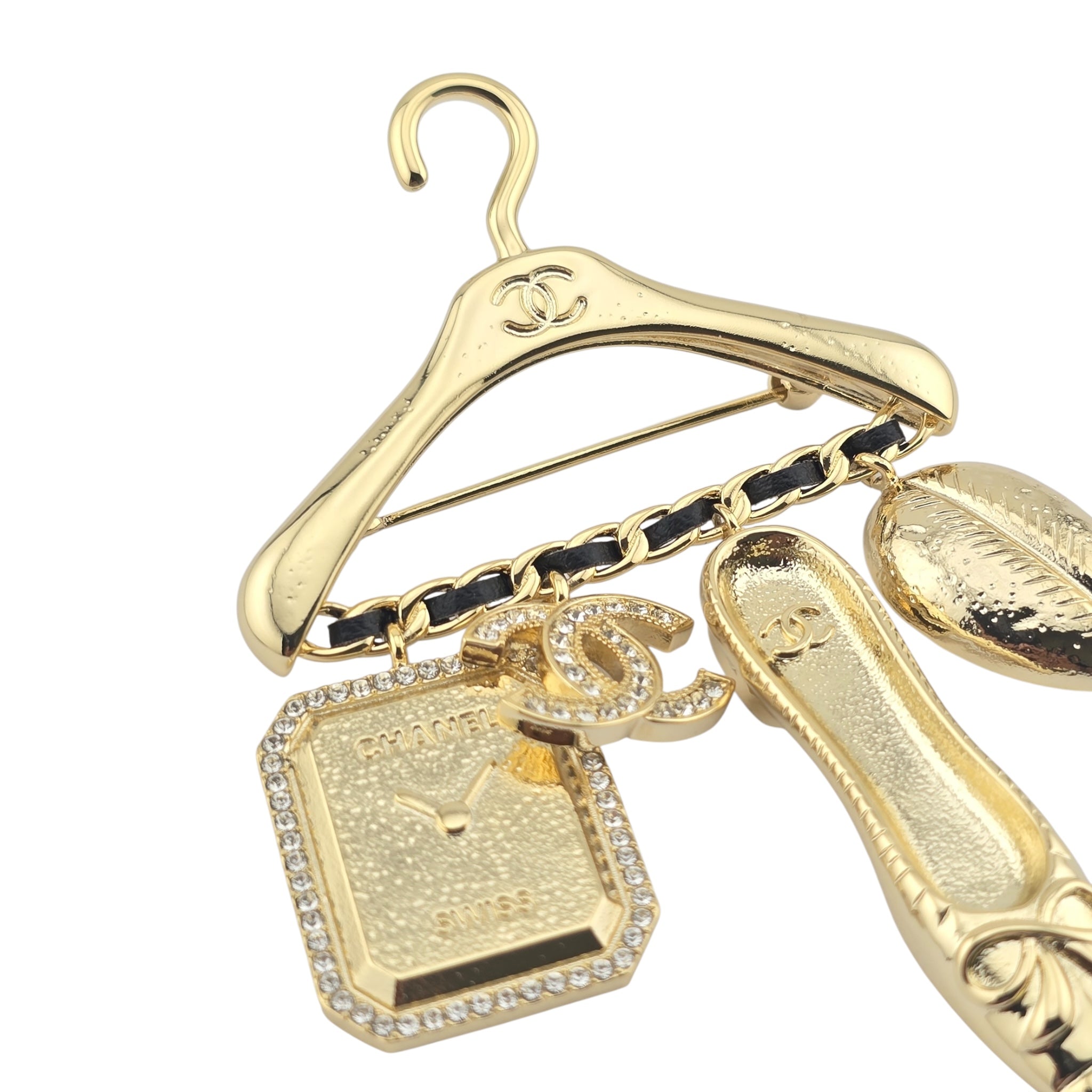 Chanel CC Crystal Charms Hanger Brooch Gold Black 2023