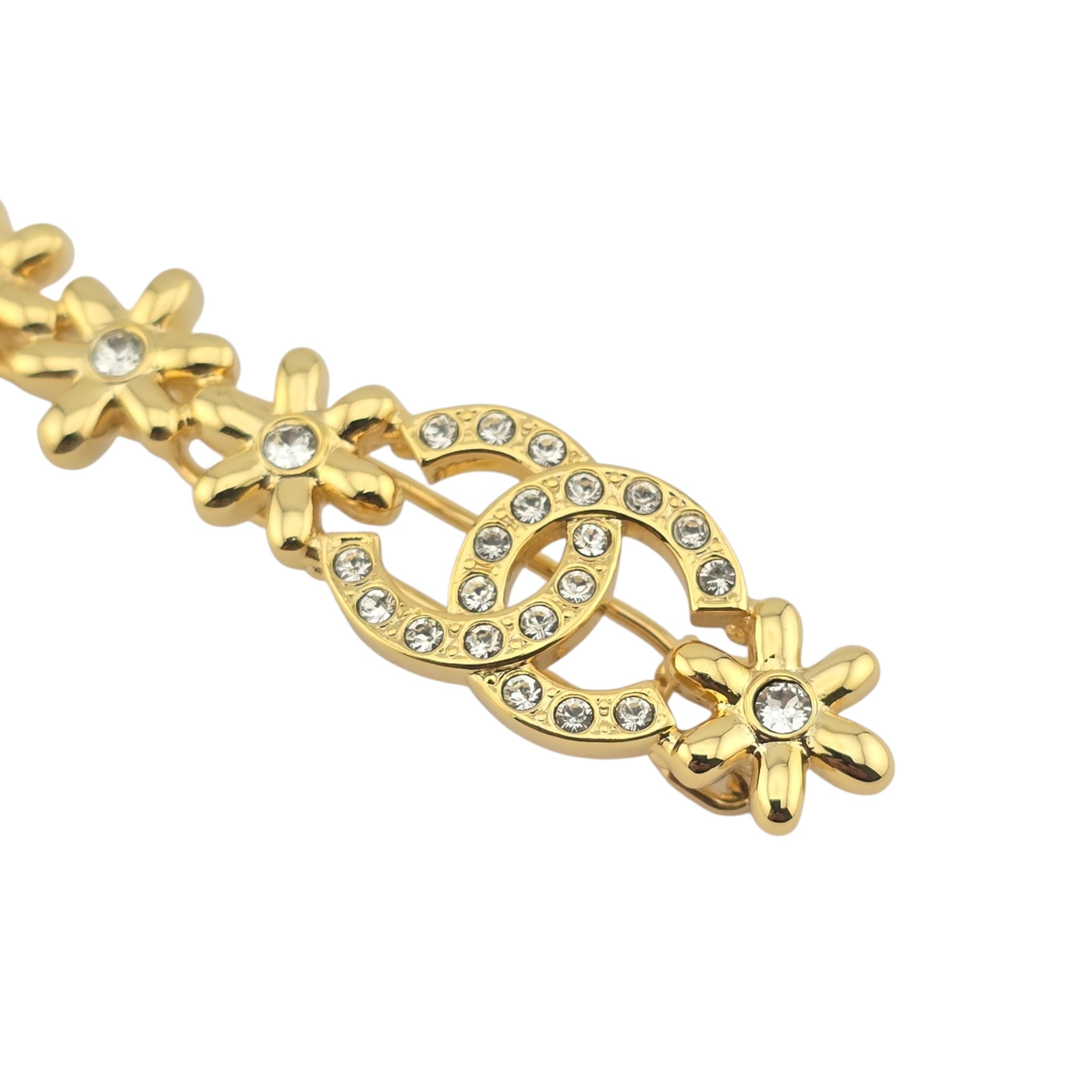 Chanel CC Gold Metal Floral Hair Clip Barette 2023