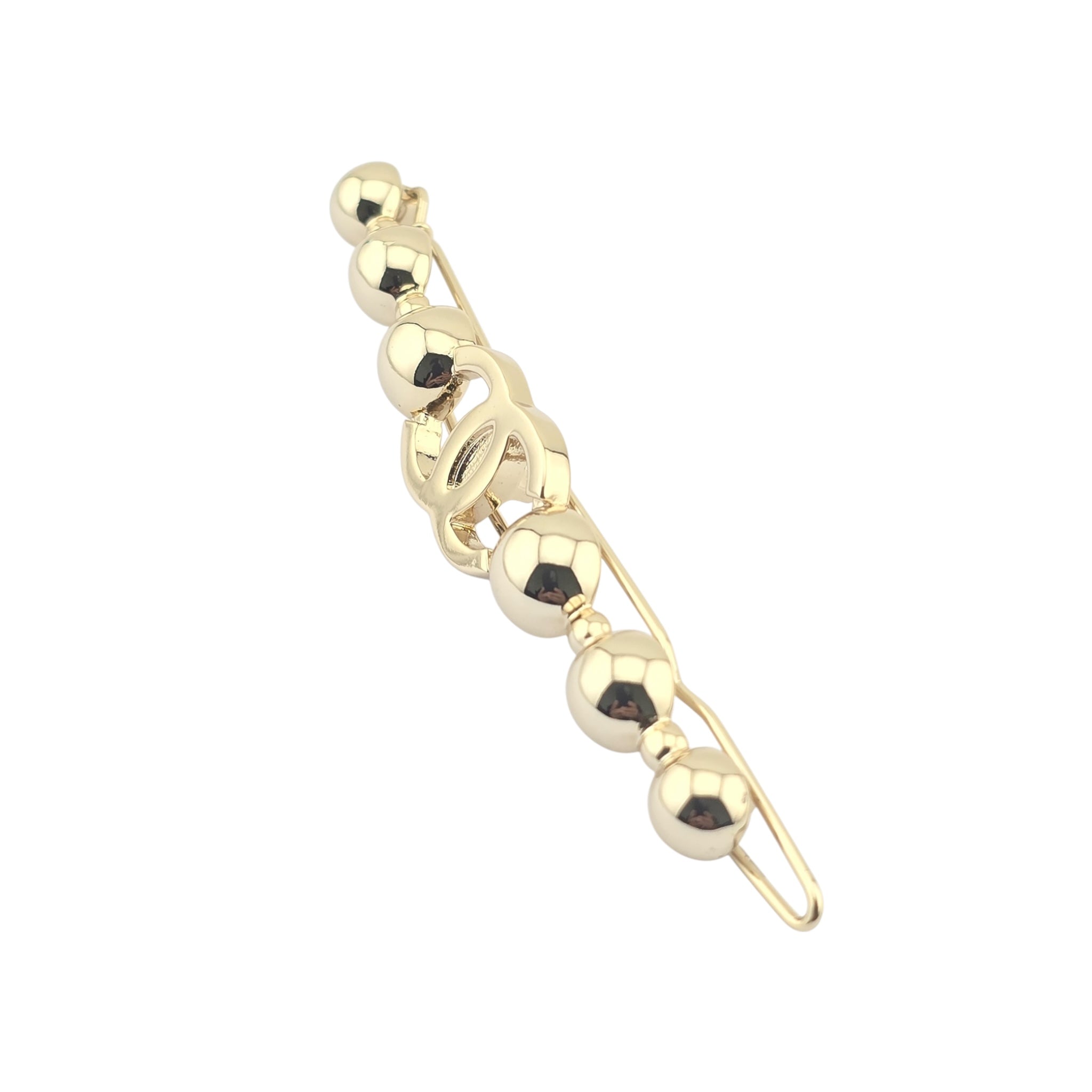 Chanel CC Gold Metal Beaded Hair Clip Barrette 2021