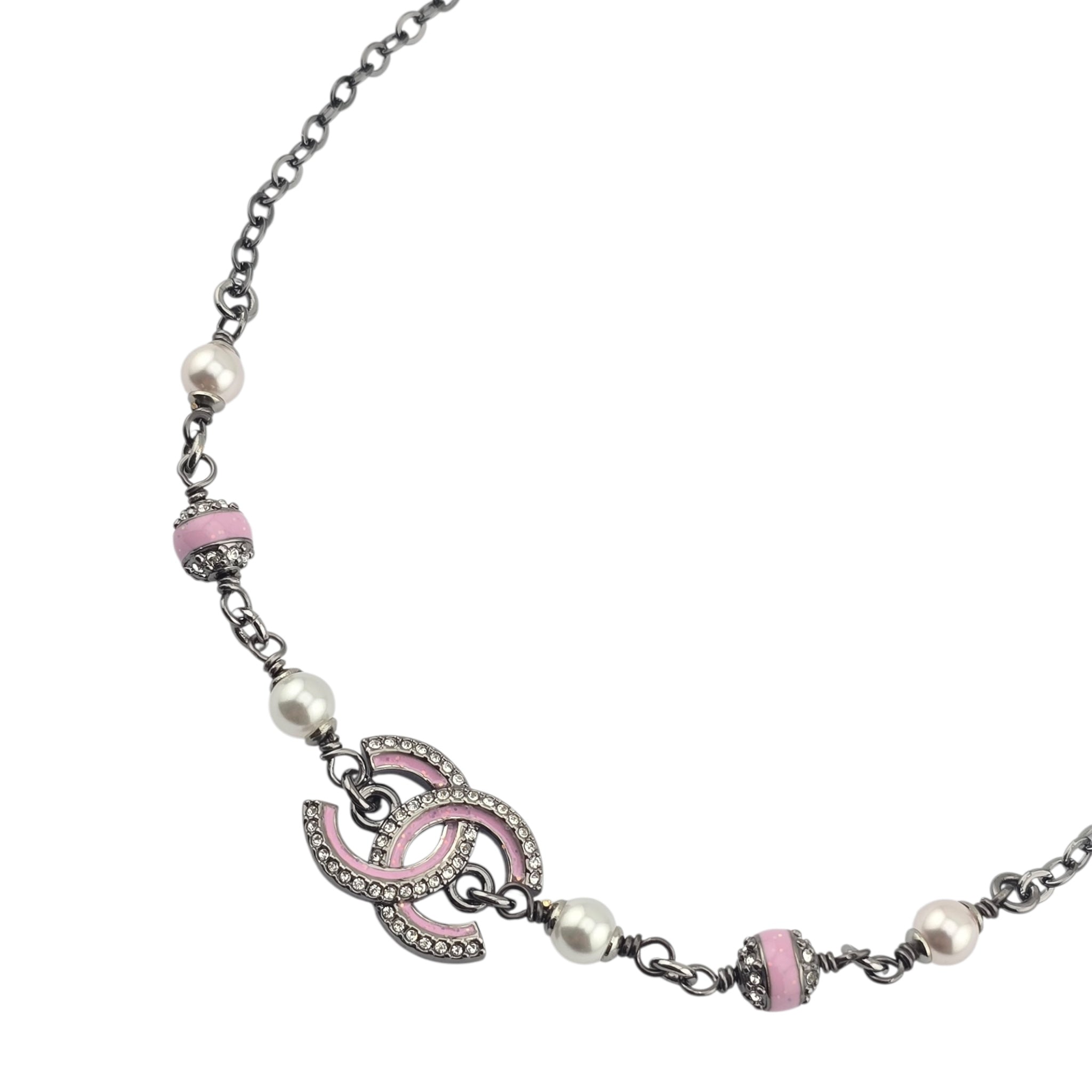 Chanel CC Gunmetal Pink Necklace 2025