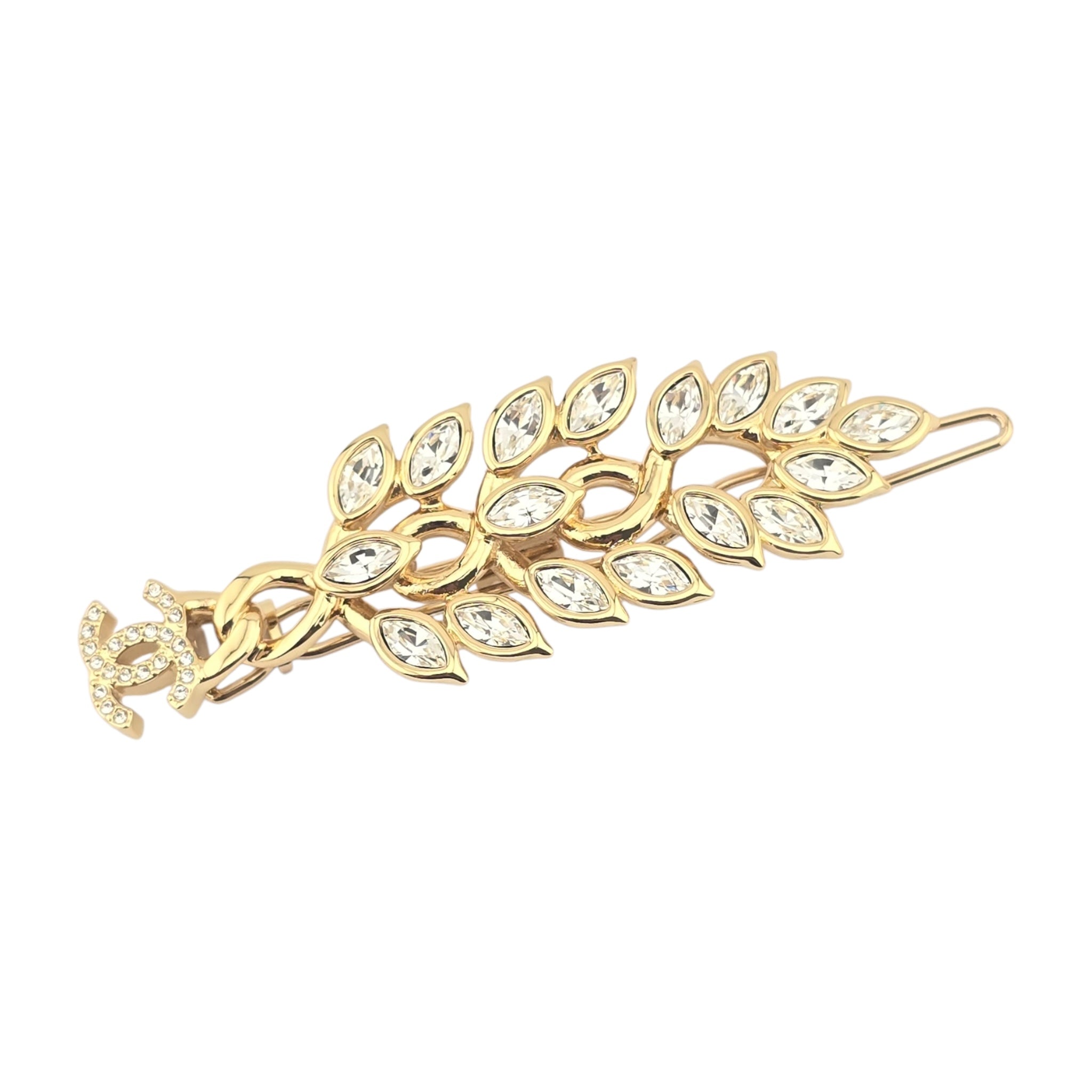 Chanel CC Gold Crystal Leaf Hair Pin 2022