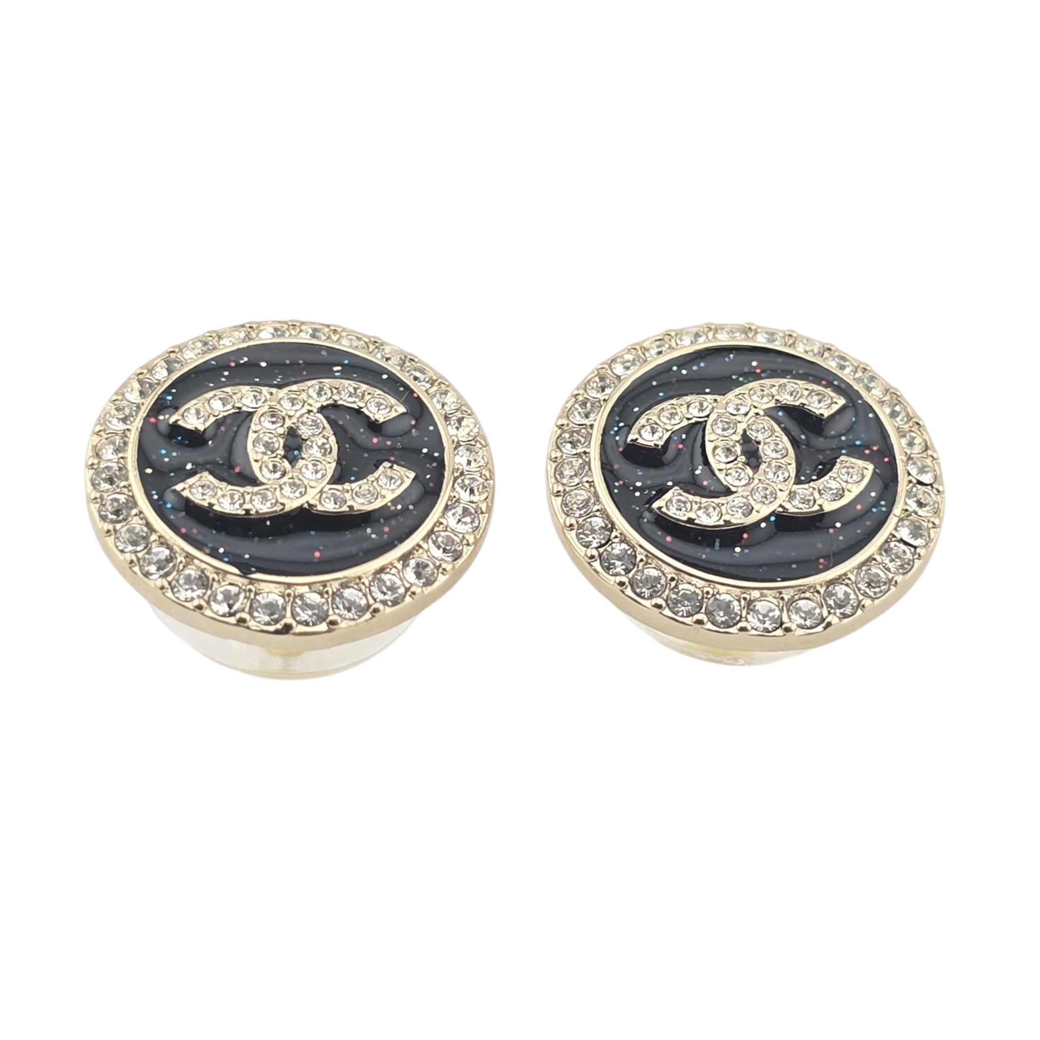 Chanel CC Black Resin Crystal Earrings 2025
