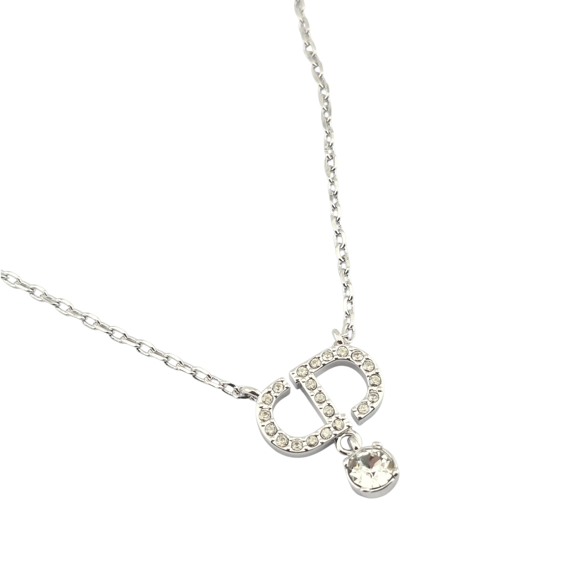 Christian Dior Silver Petit CD Crystal Necklace