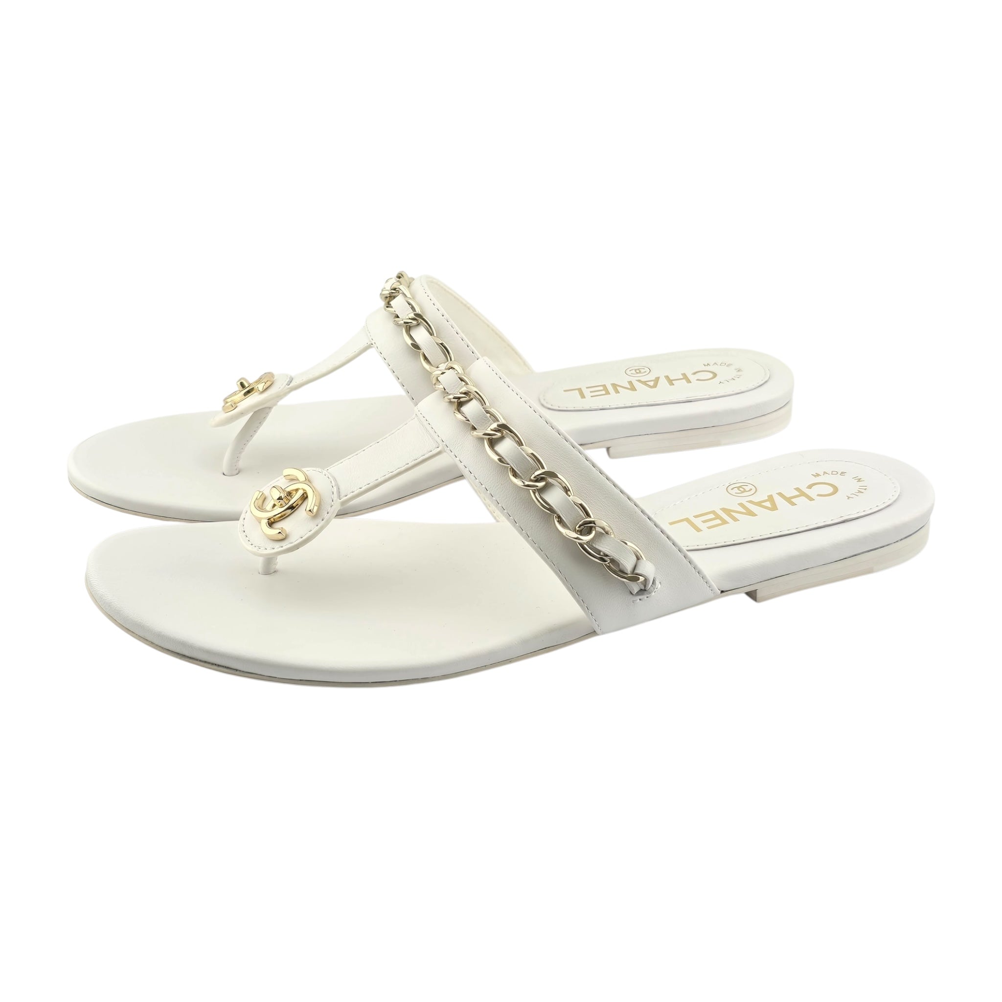 Chanel CC White Turnlock Sandals - 39