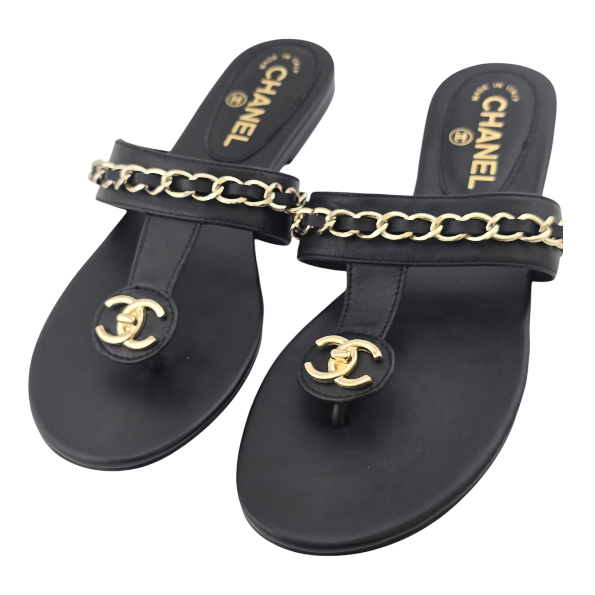 Chanel CC Black Turnlock Sandals - 39