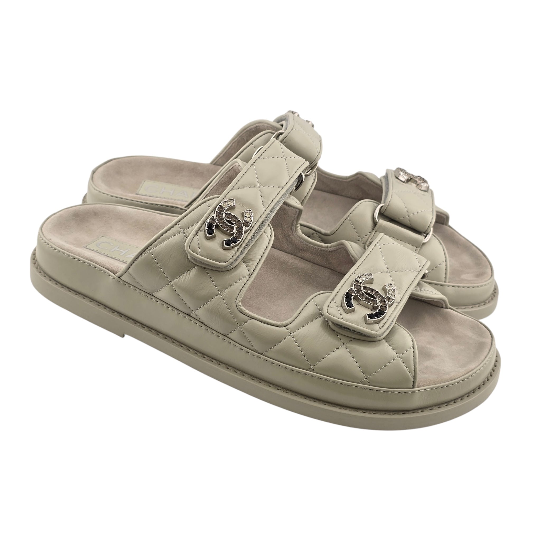 Chanel CC Dad Backless Cream White Quilt Sandals 39