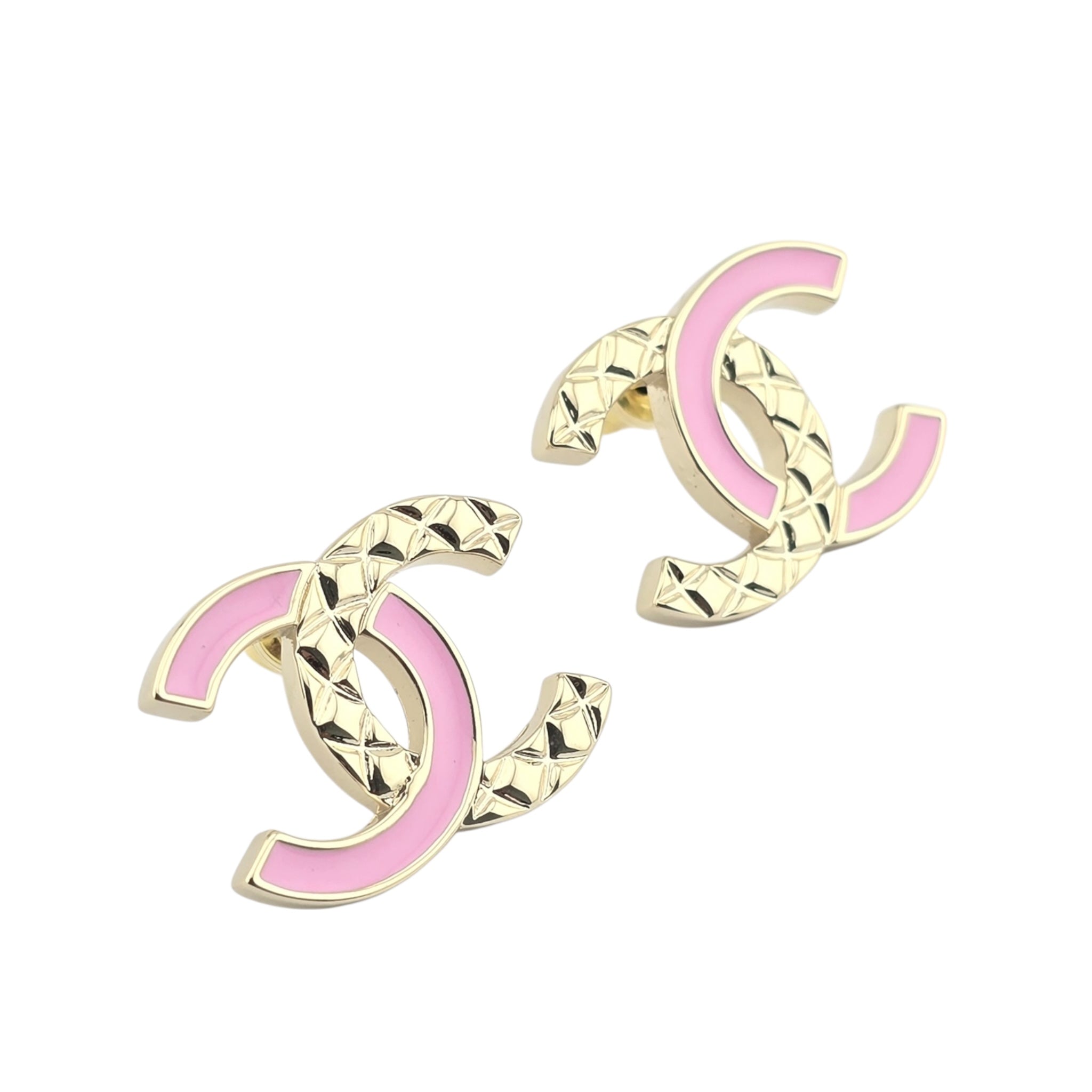 Chanel CC Gold Pink Stud Earrings 2025