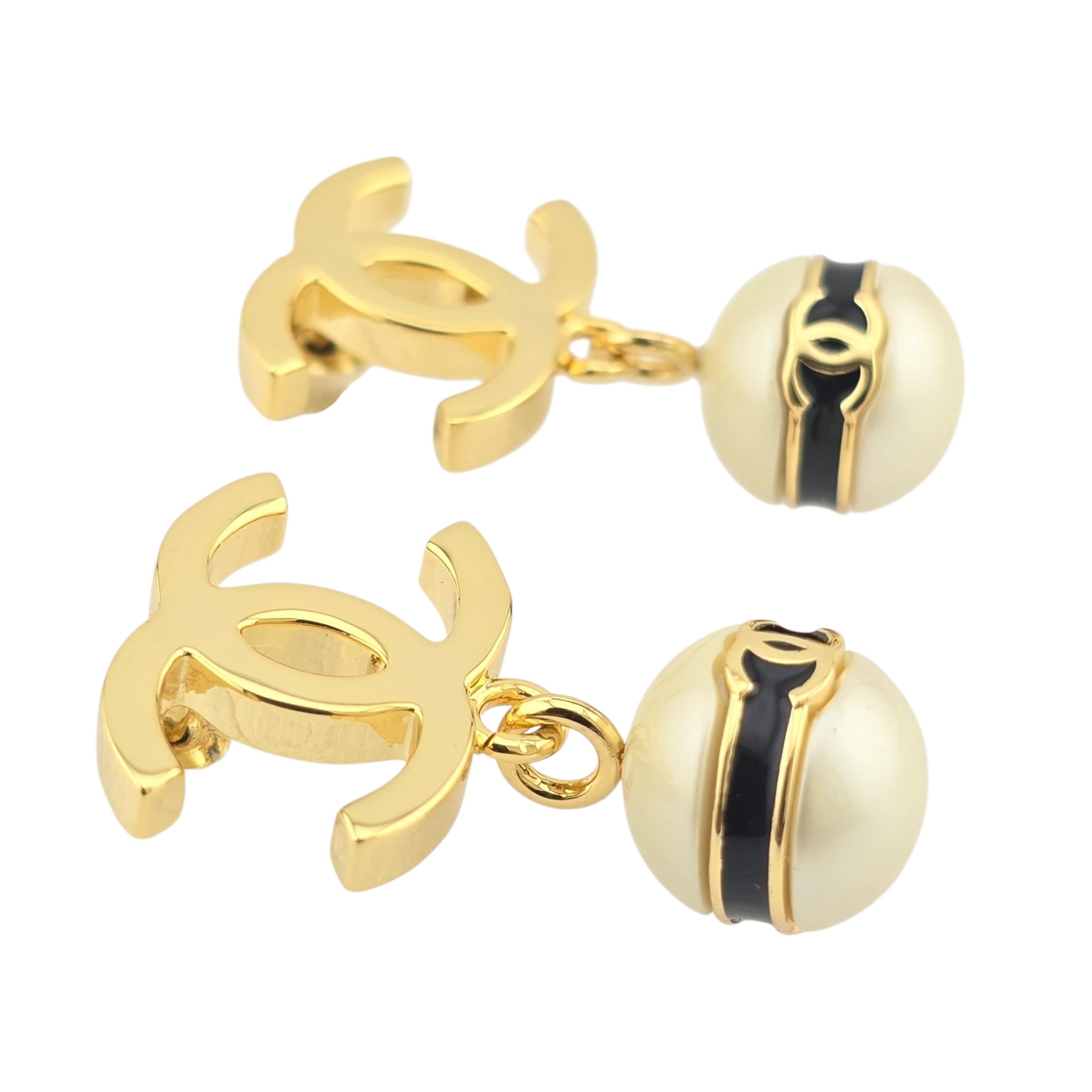 Chanel CC Pearl Drop Earrings Gold Black 2024